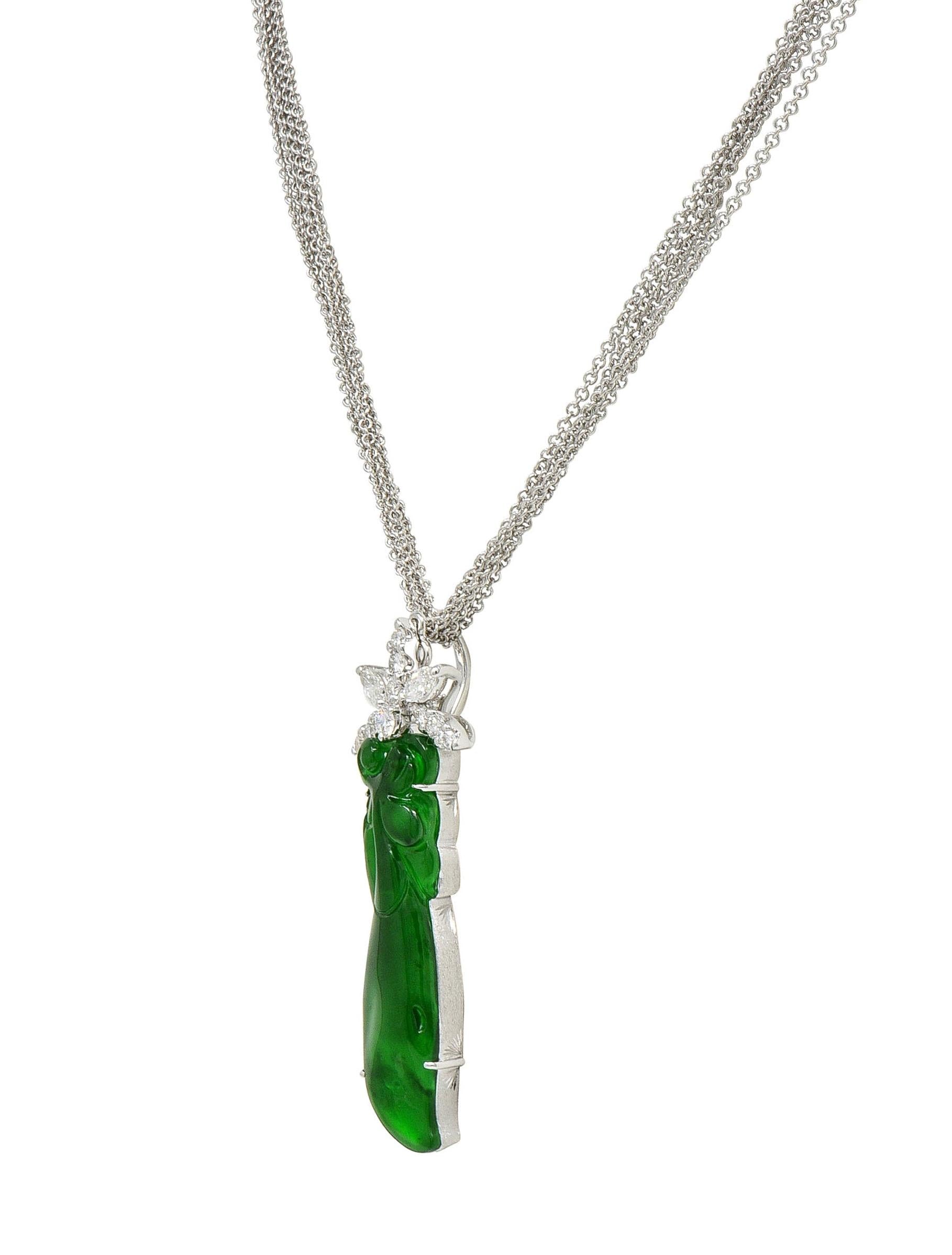 Contemporary Type A Jadeite Jade Diamond 18 Karat Gold Pendant Necklace GIA