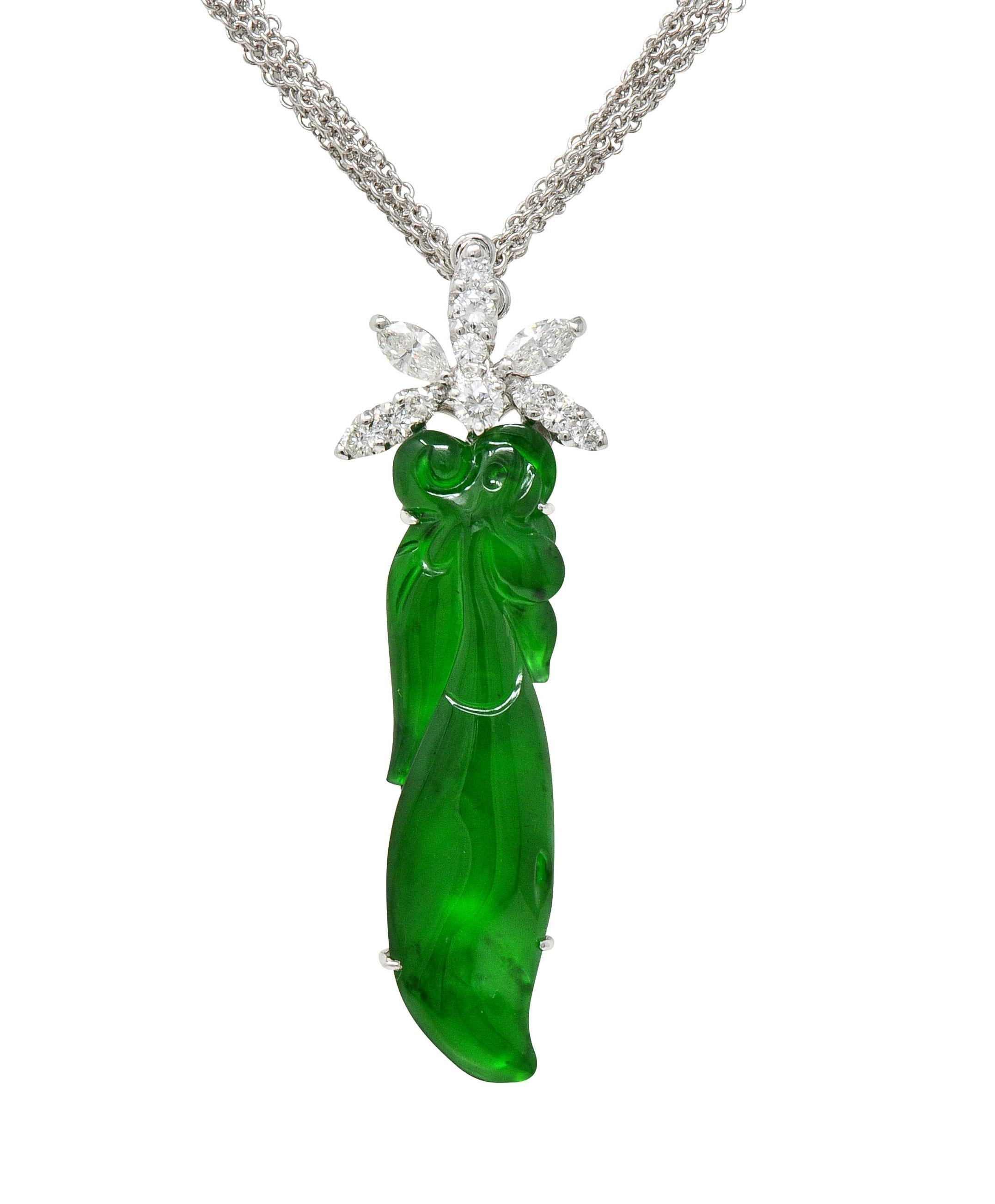 Contemporary Type A Jadeite Jade Diamond 18 Karat Gold Pendant Necklace GIA