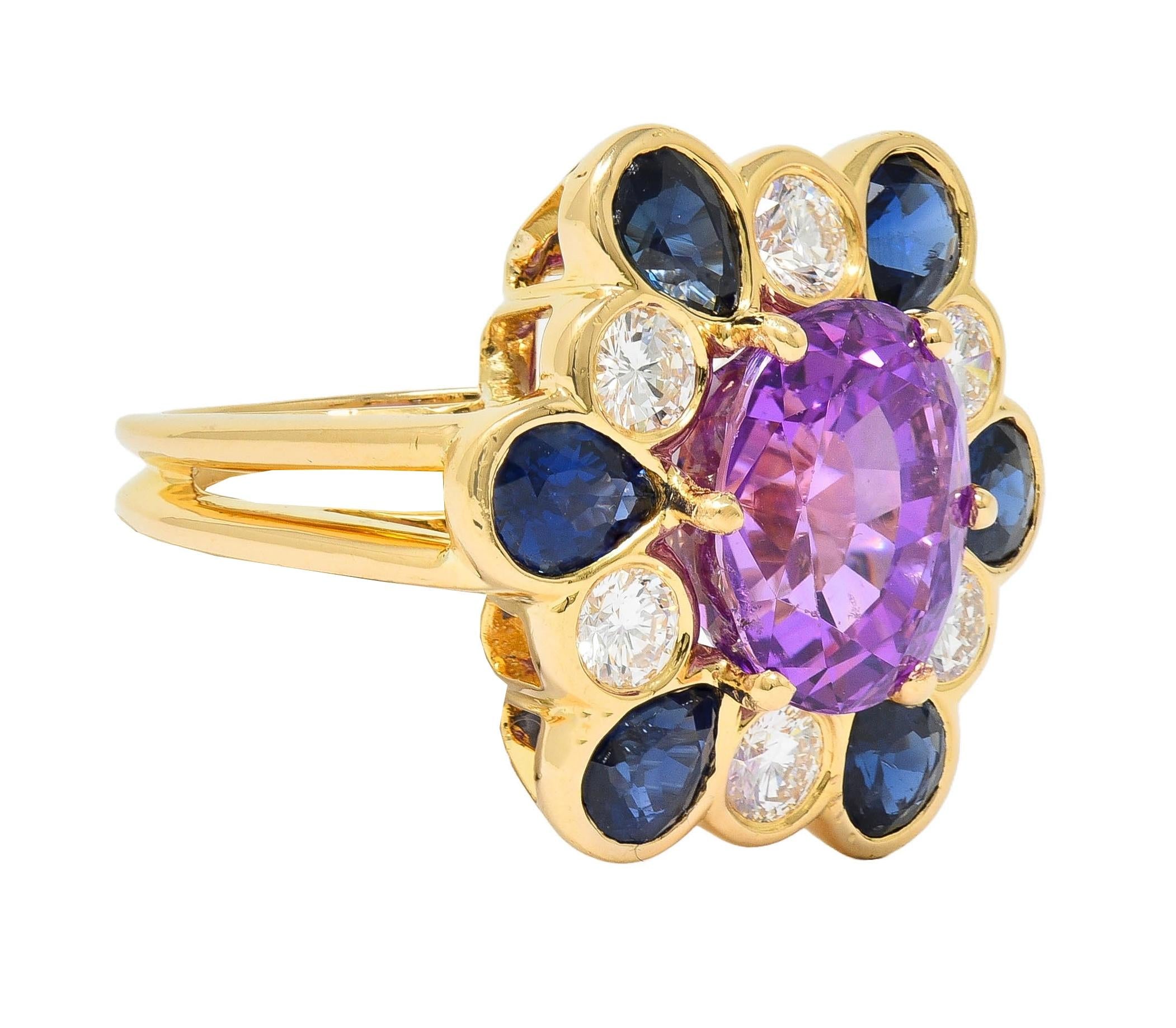 Oscar Heyman 1980 11.36 CTW Pink Sapphire Diamond 18K Gold Vintage Cluster Ring