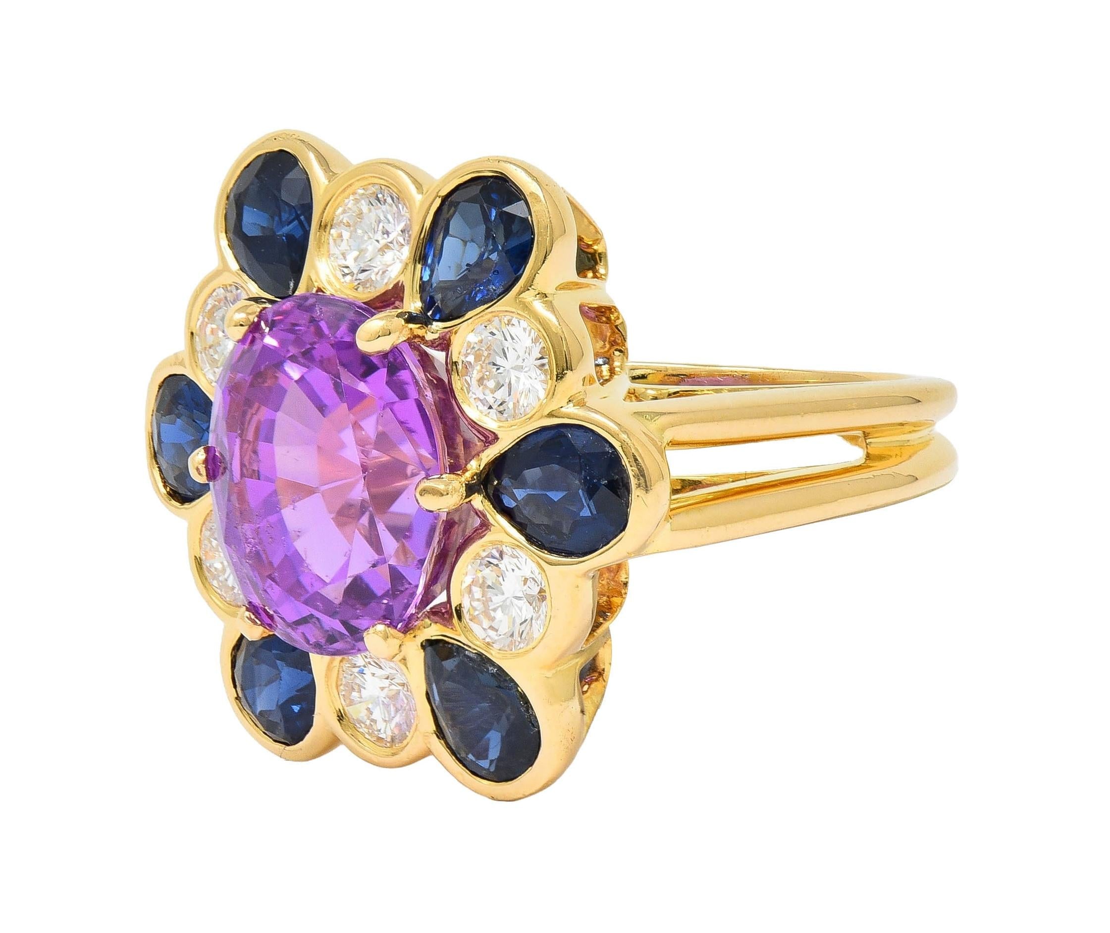 Oscar Heyman 1980 11.36 CTW Pink Sapphire Diamond 18K Gold Vintage Cluster Ring