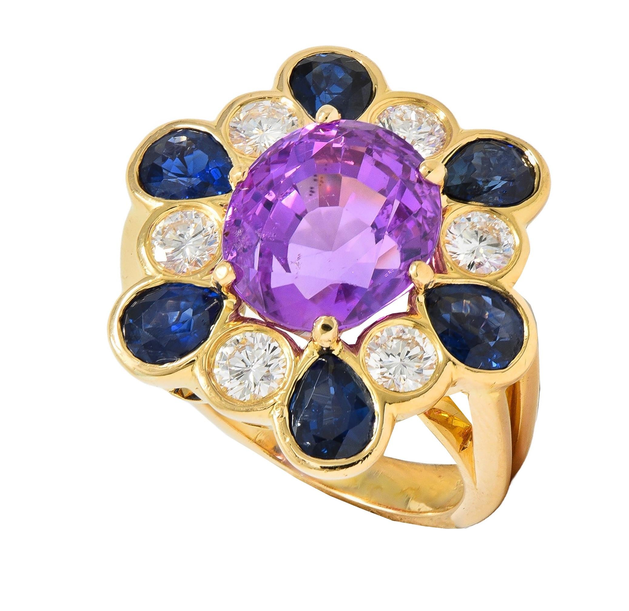 Oscar Heyman 1980 11.36 CTW Pink Sapphire Diamond 18K Gold Vintage Cluster Ring