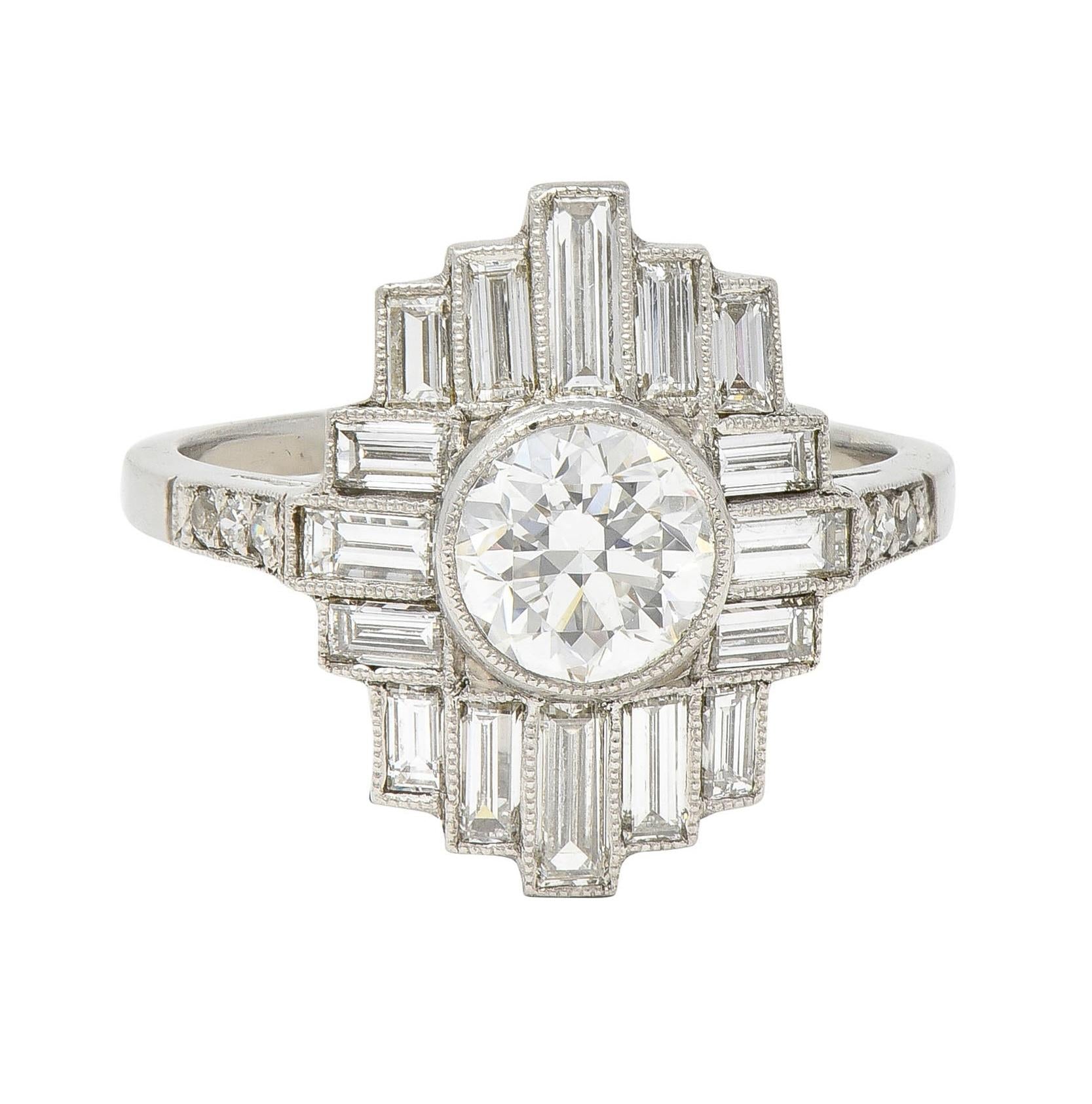 Mid-Century 2.45 CTW Diamond Platinum Streamline Vintage Cluster Ring