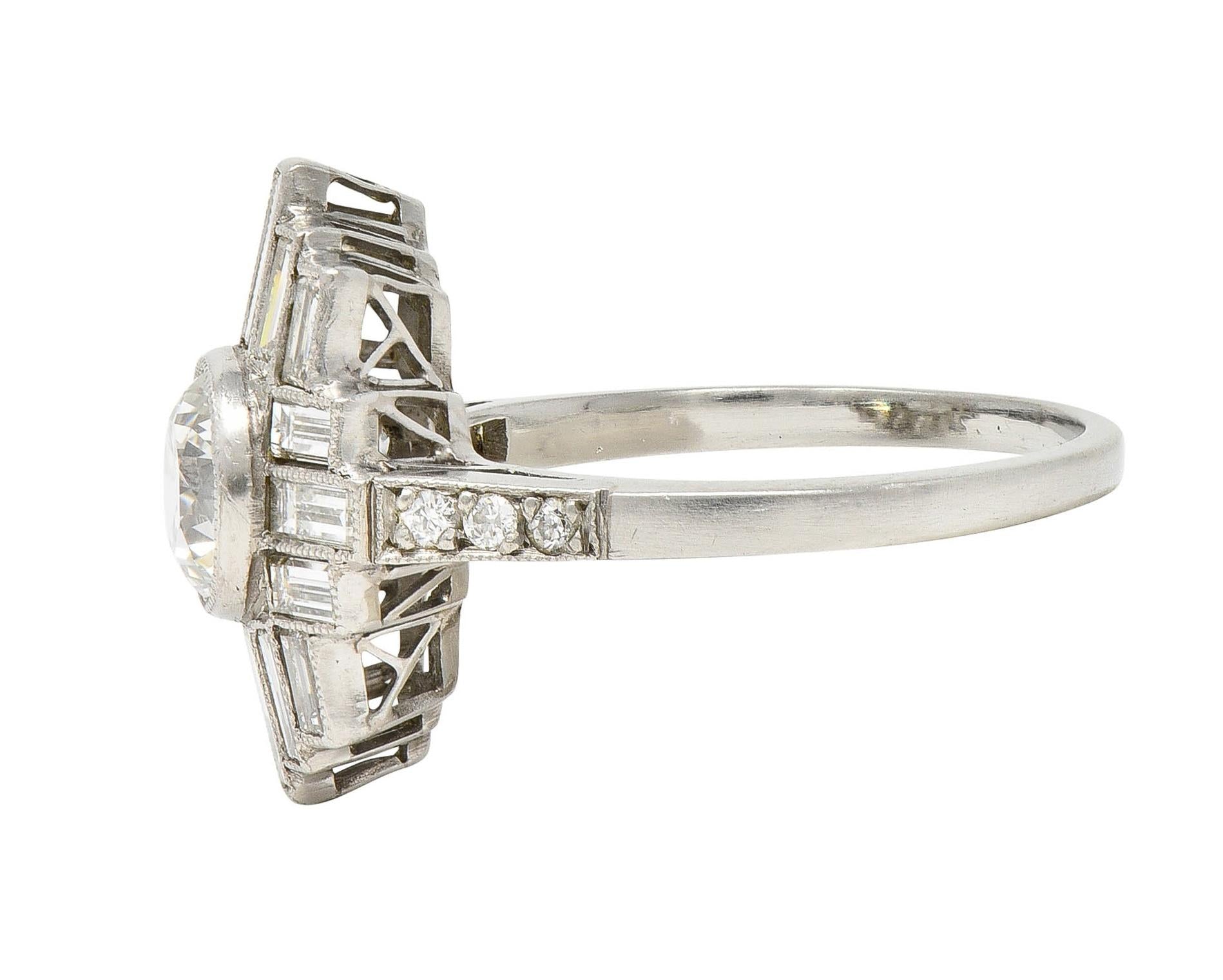 Mid-Century 2.45 CTW Diamond Platinum Streamline Vintage Cluster Ring