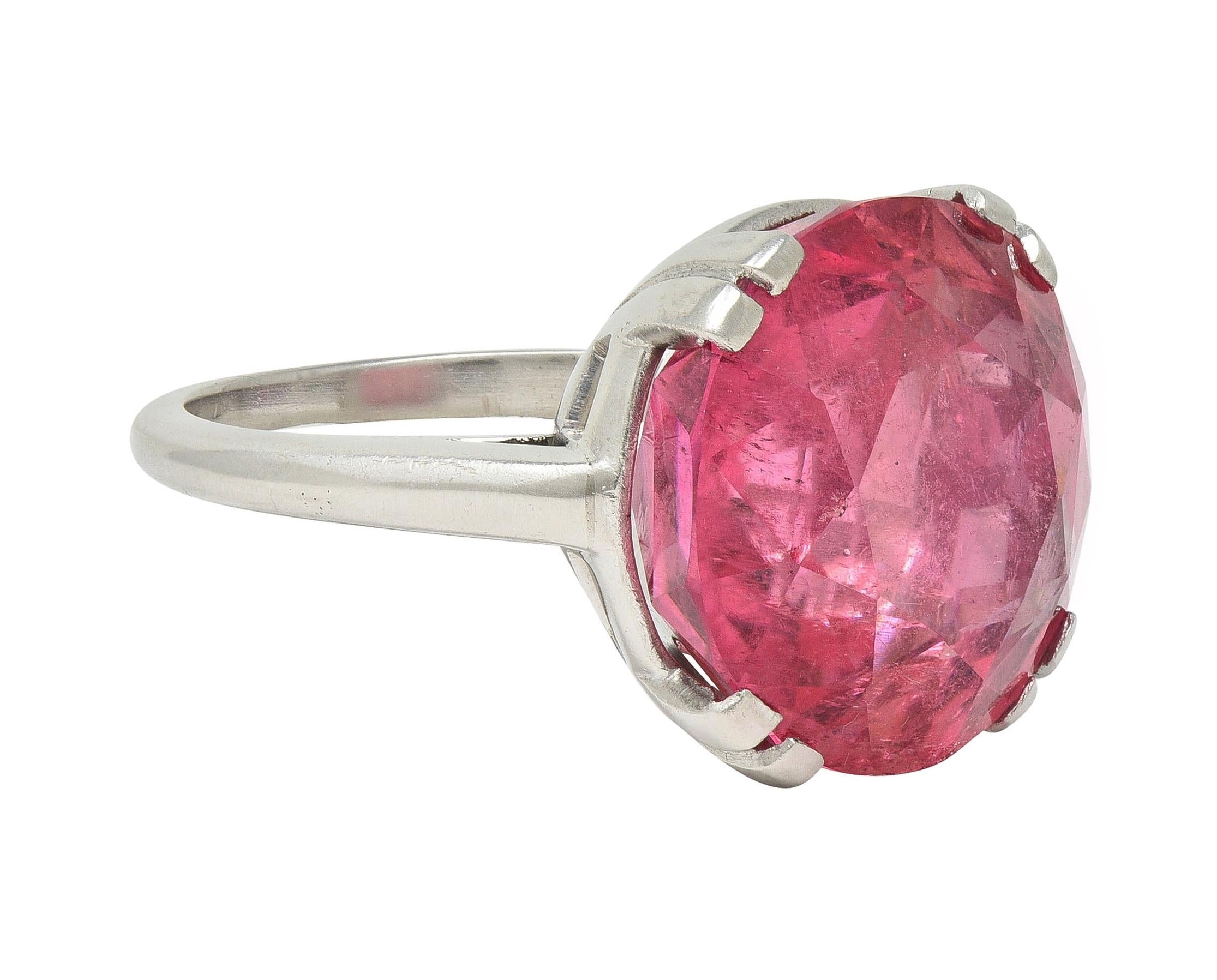 Mid-Century 18.81 CTW Pink Tourmaline Platinum Vintage Cocktail Ring