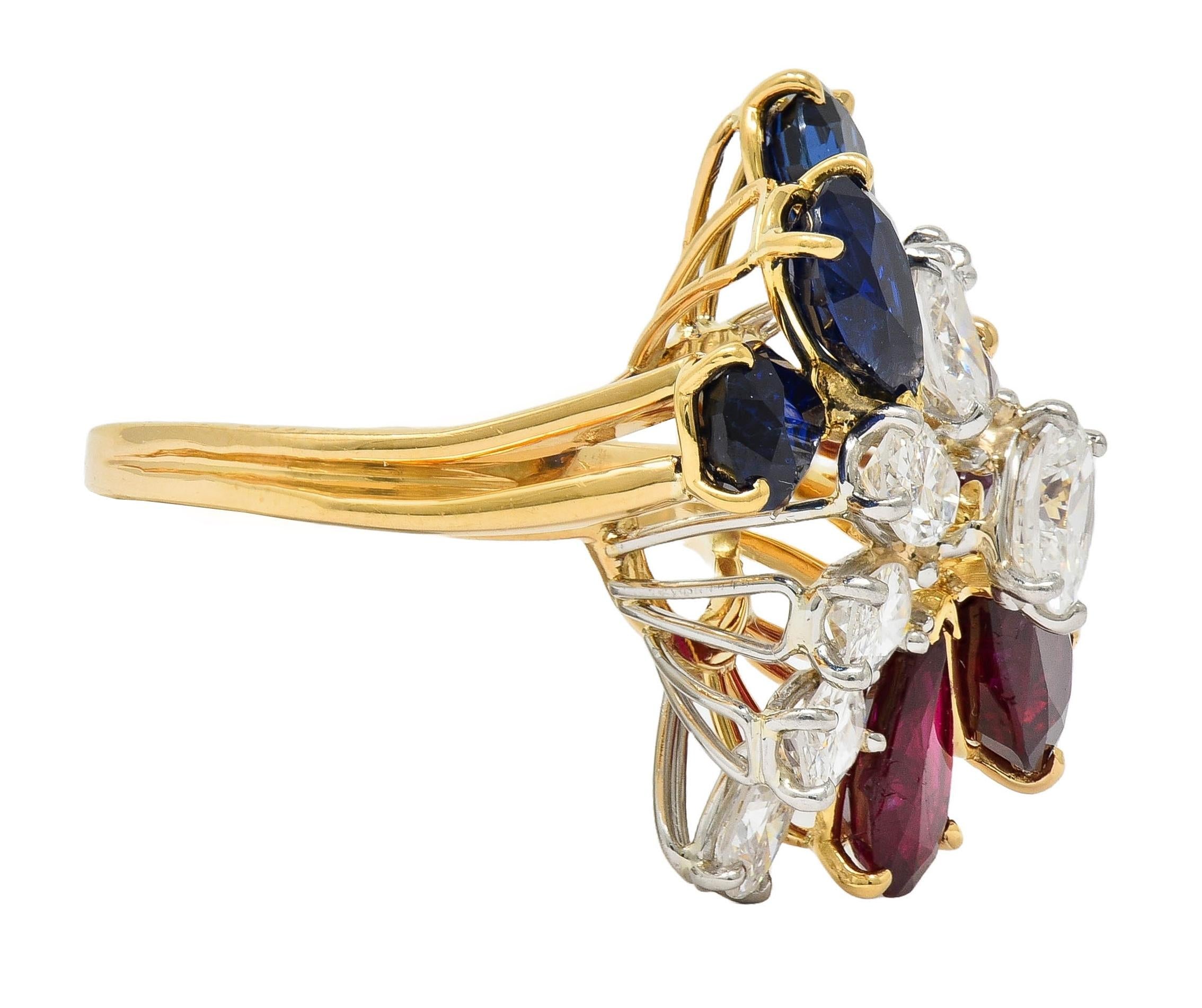 Oscar Heyman Diamond Ruby Sapphire Platinum 18K Gold Cluster Ring