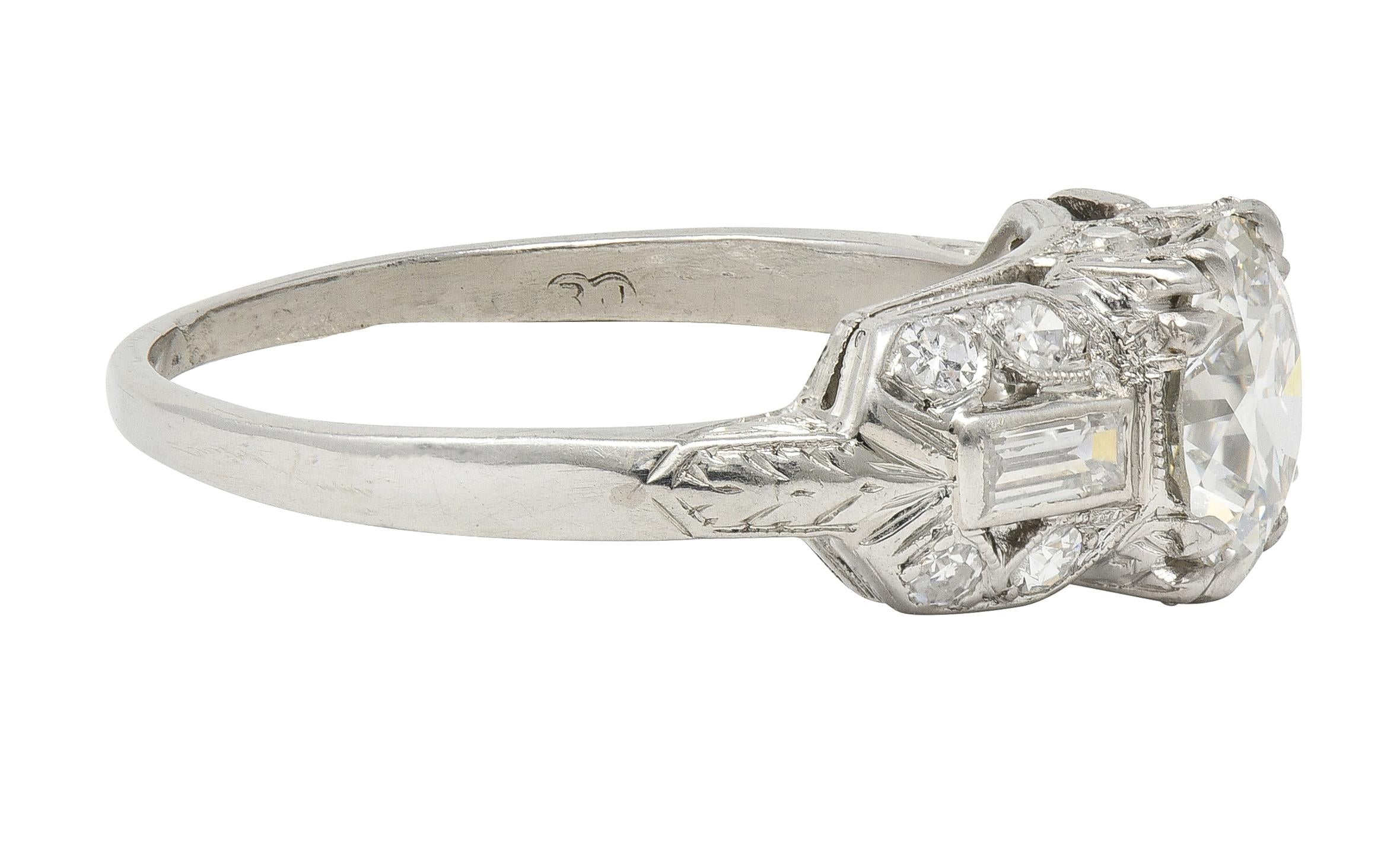 Art Deco 1.88 CTW Old European Cut Diamond Platinum Wheat Square Engagement Ring