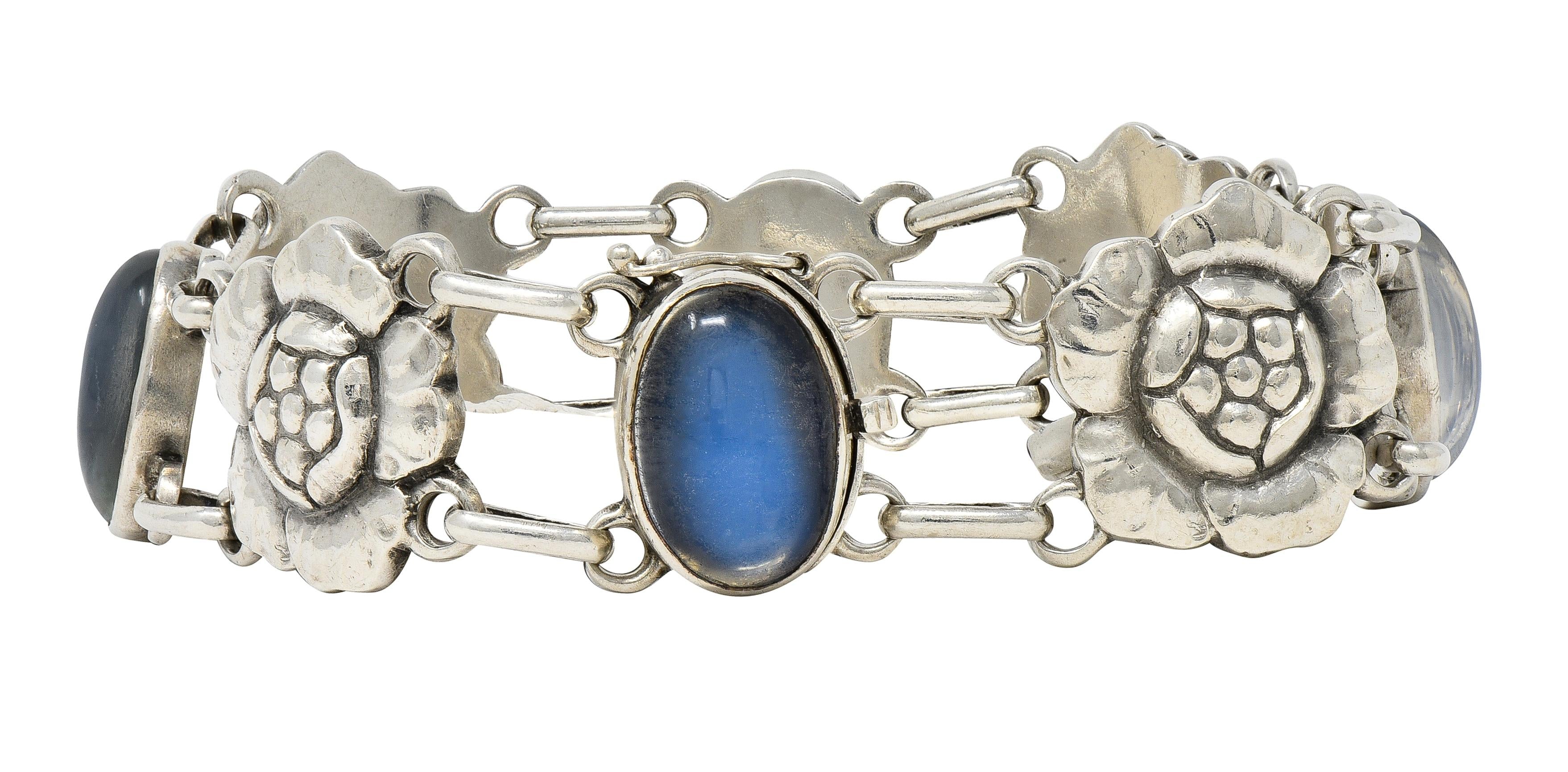 Georg Jensen Moonstone Sterling Silver Vintage Flower Link Bracelet