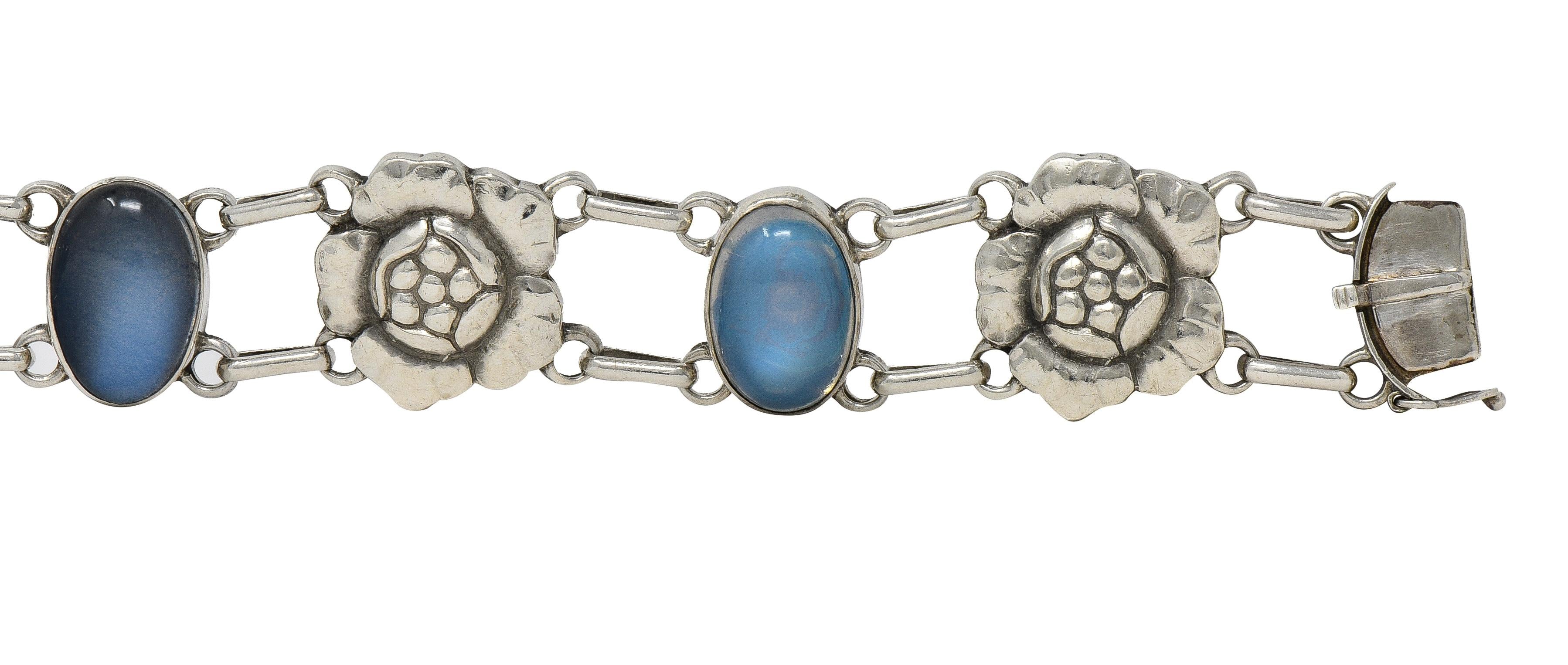 Georg Jensen Moonstone Sterling Silver Vintage Flower Link Bracelet