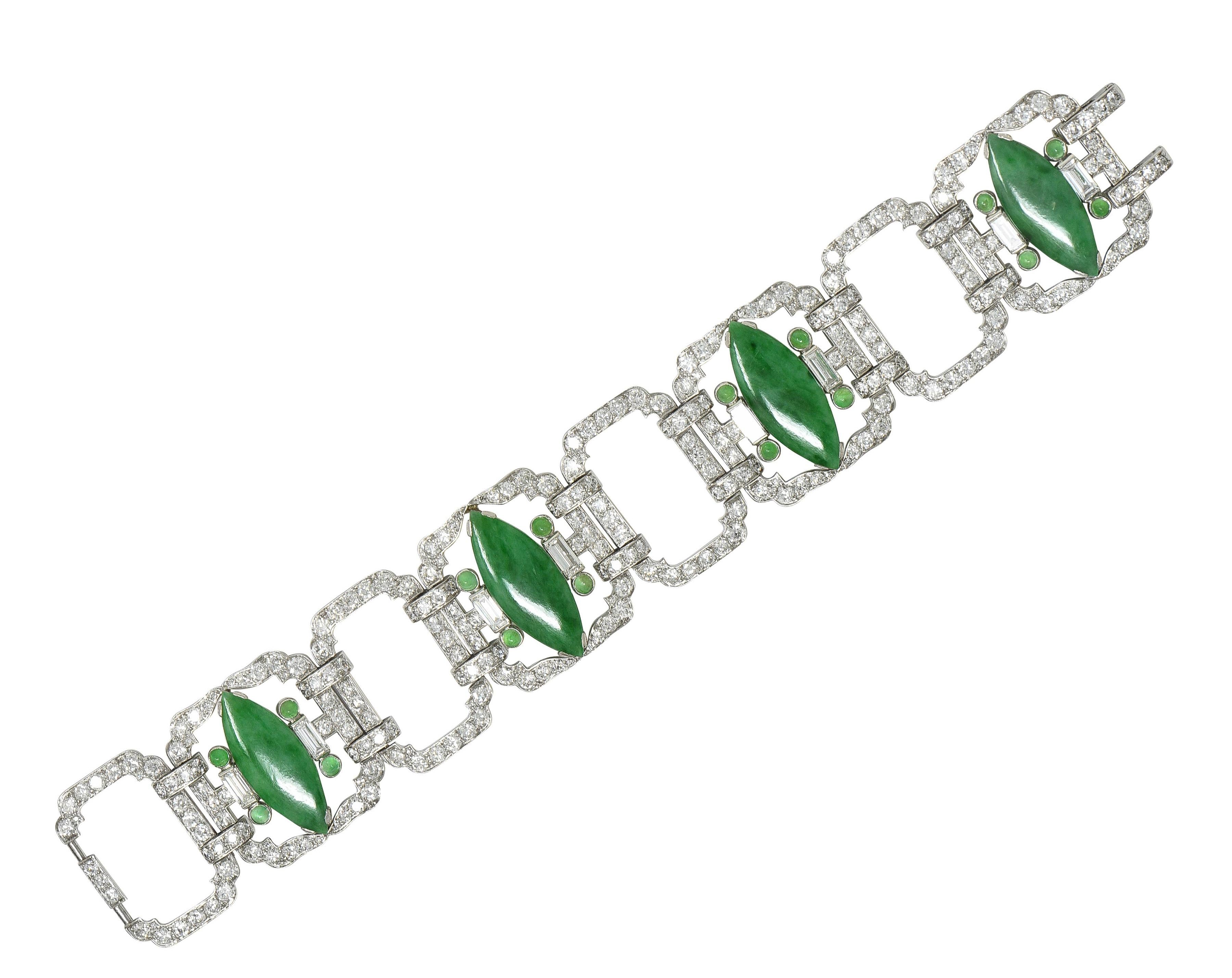 Black Starr & Frost Art Deco 17.30 CTW Diamond Jade Platinum Vintage Bracelet