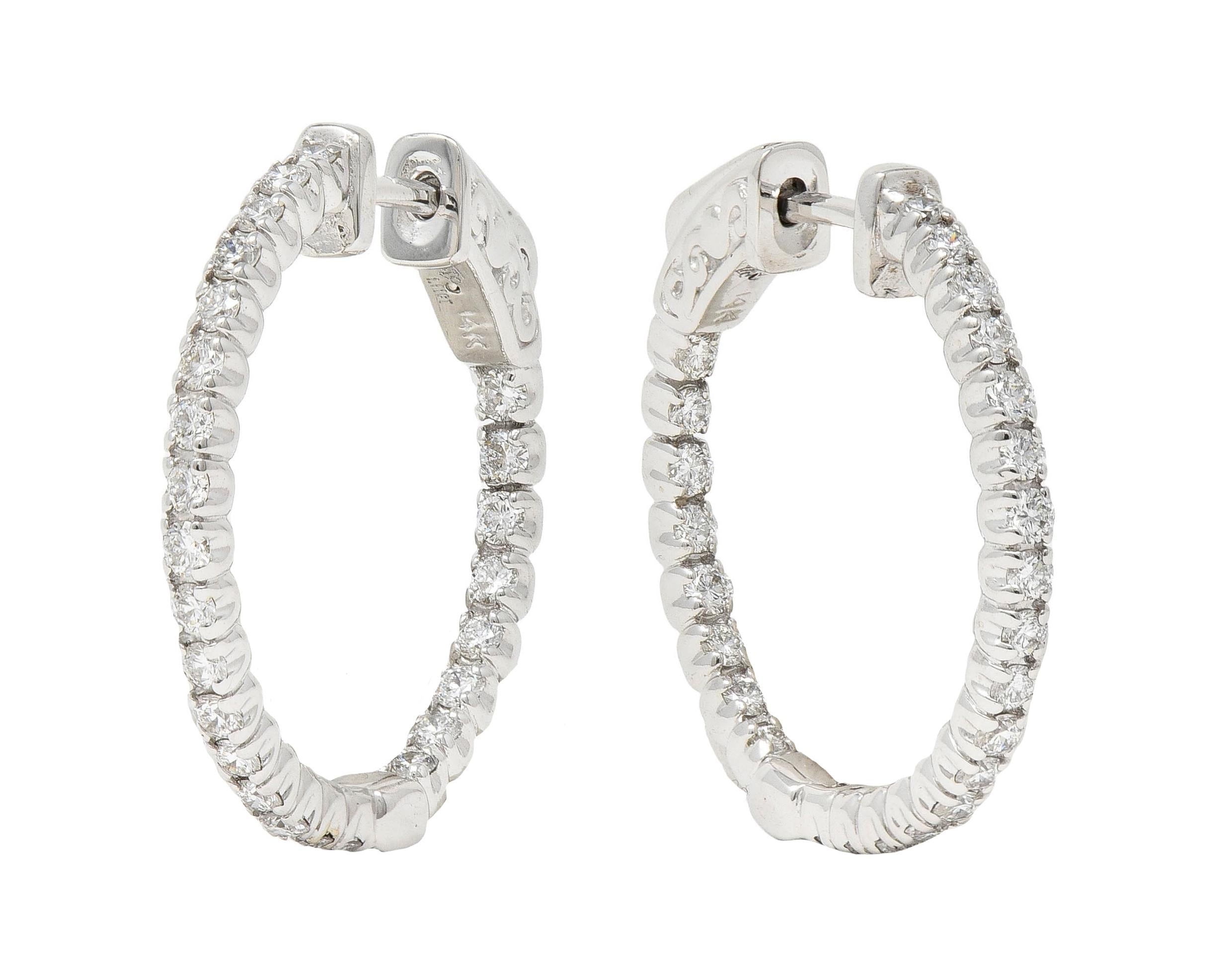 Contemporary 1.01 CTW Diamond 14 Karat White Gold Inside Outside Hoop Earring