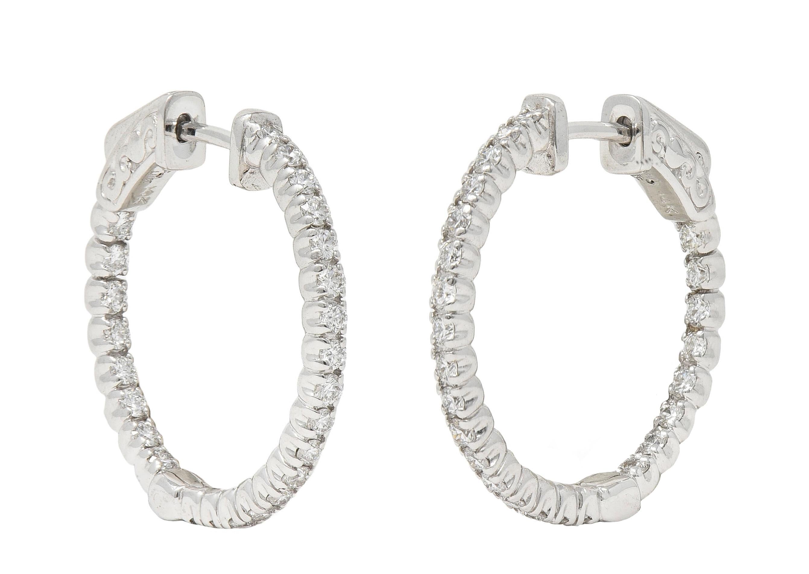 Contemporary 1.01 CTW Diamond 14 Karat White Gold Inside Outside Hoop Earring