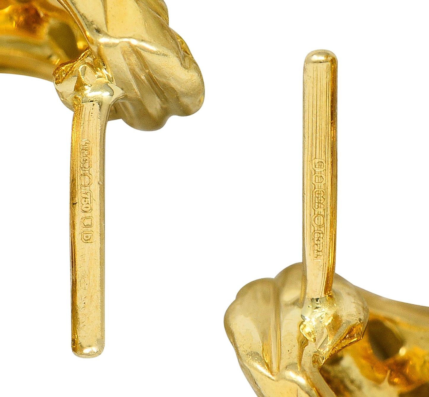 Tiffany & Co. 1997 18 Karat Yellow Gold Vintage Vannerie J-Hoop Earrings