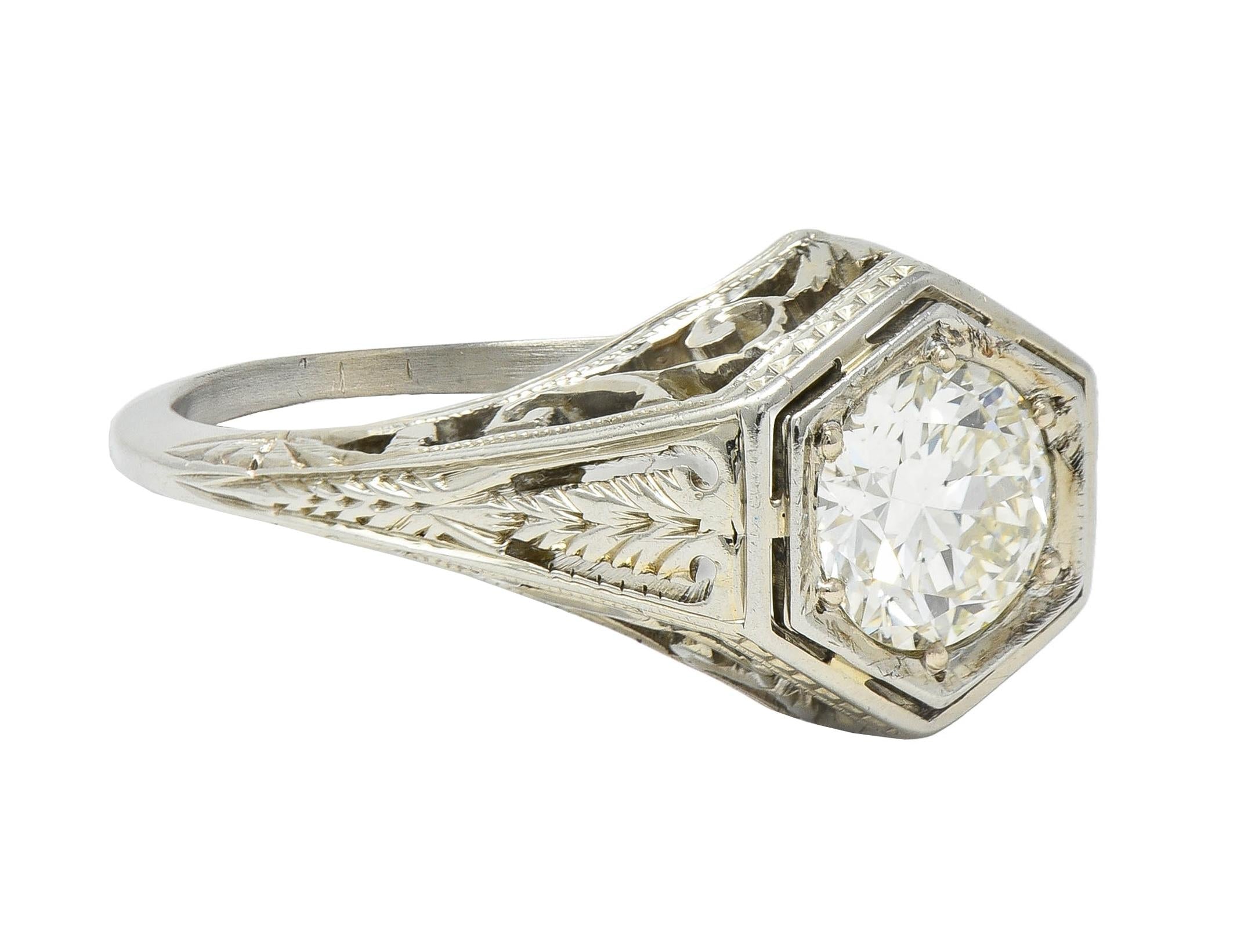 Art Deco 0.77 CTW Diamond 18 Karat Gold Vintage Foliate Engagement Ring