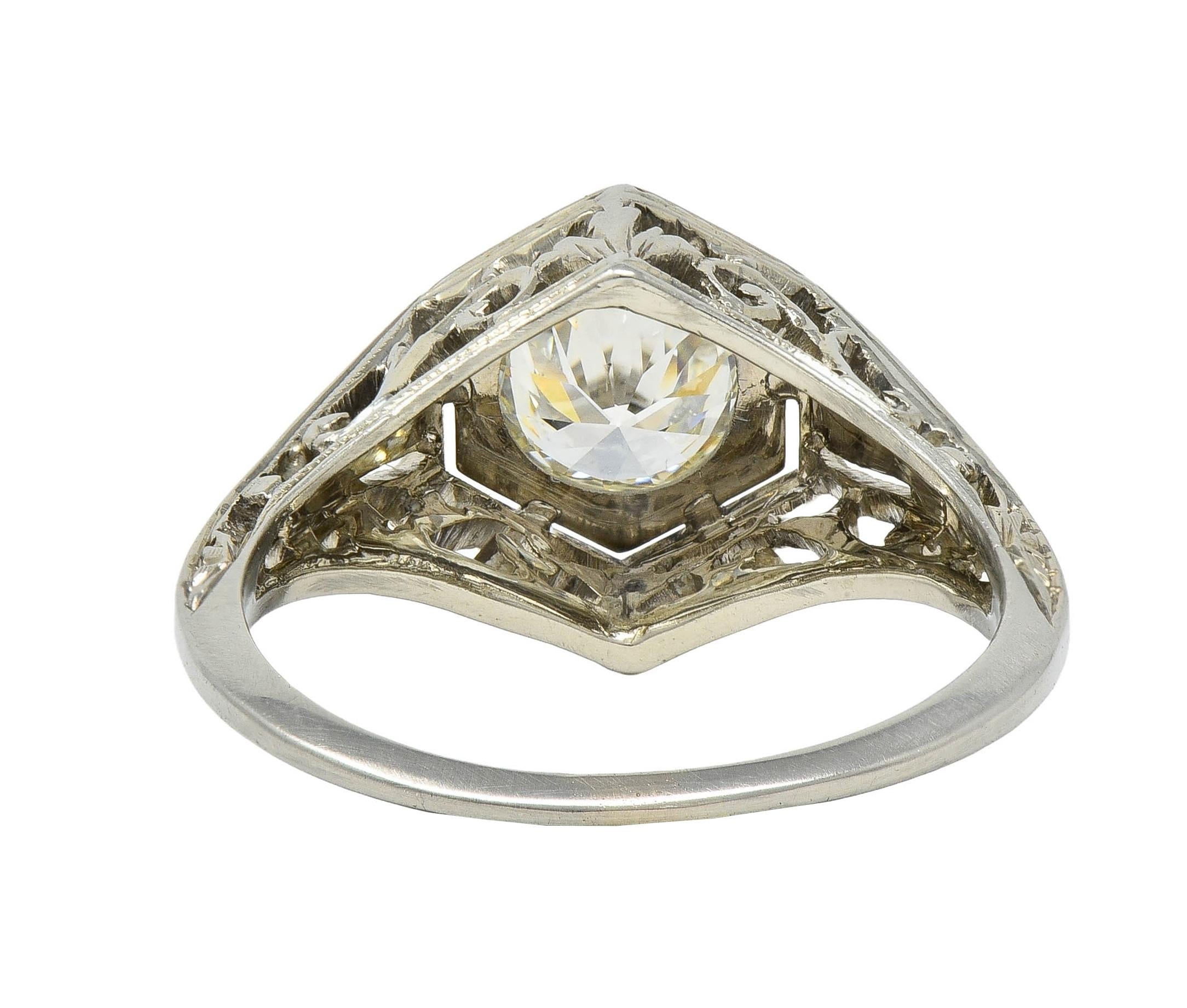 Art Deco 0.77 CTW Diamond 18 Karat Gold Vintage Foliate Engagement Ring