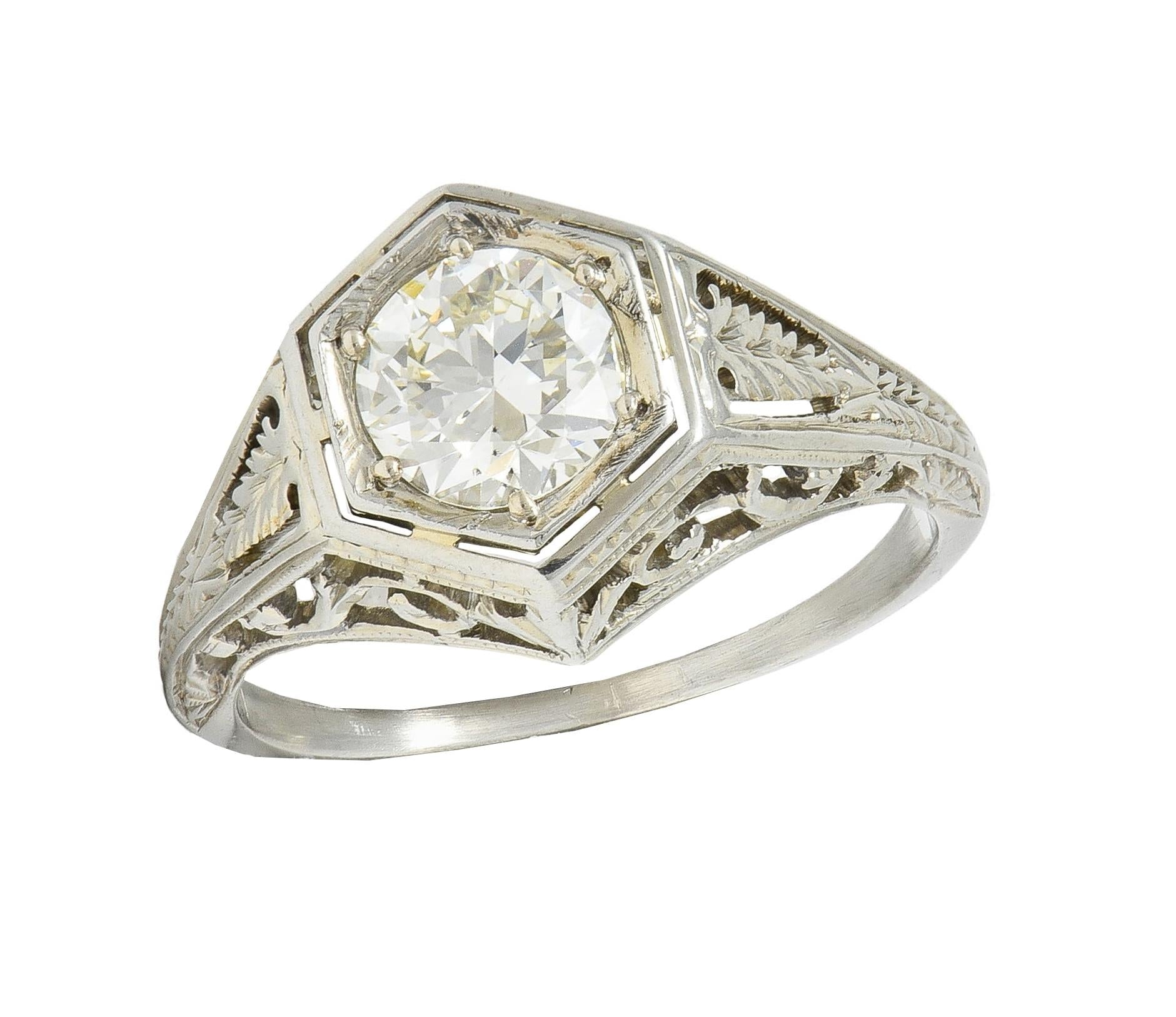 Art Deco 0.77 CTW Diamond 18 Karat Gold Vintage Foliate Engagement Ring