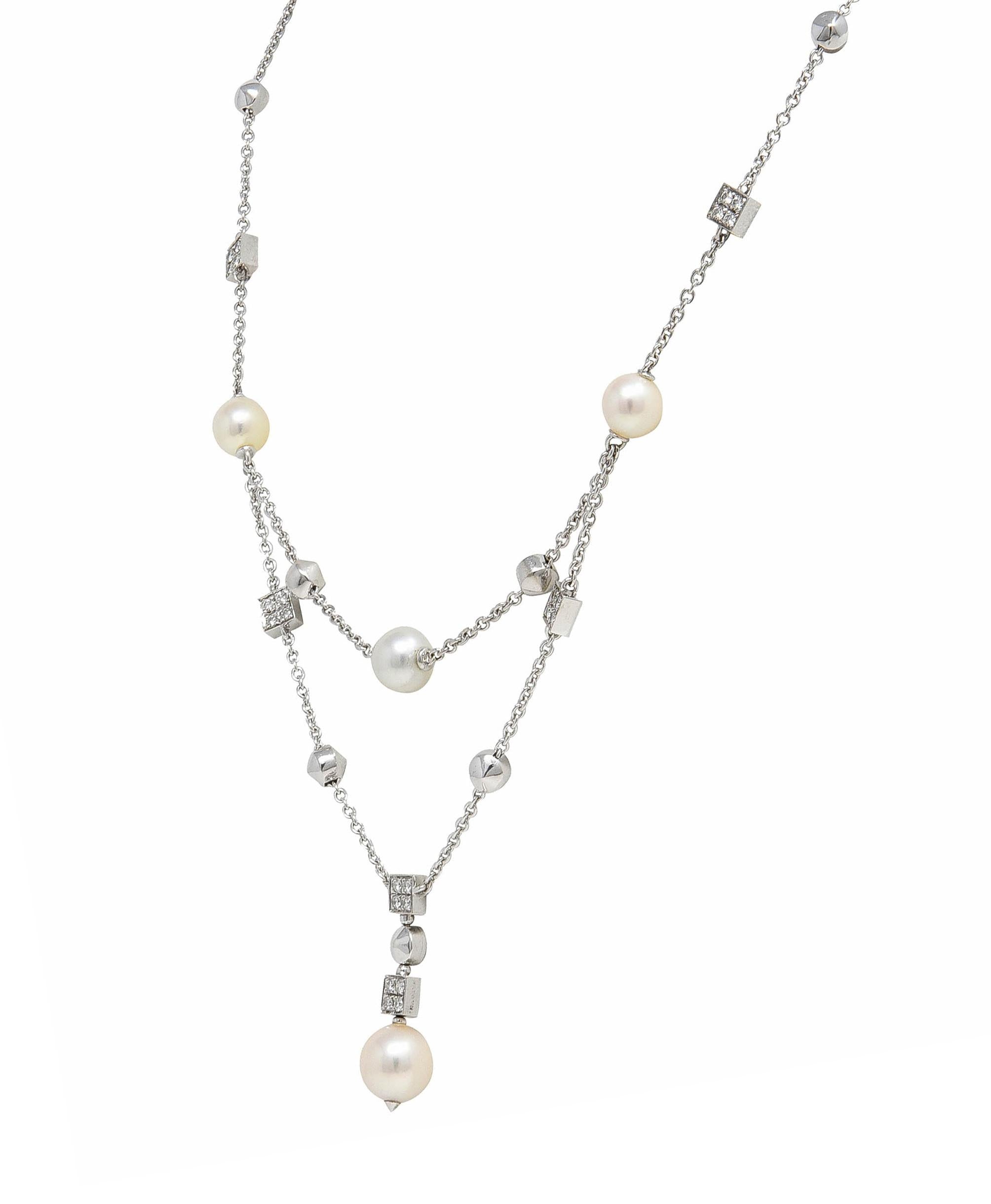 Bulgari 2000 Diamond Pearl 18 Karat White Gold Vintage Y2K Lucia Drop Necklace