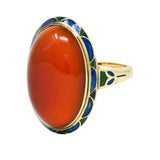 Early Art Deco Carnelian Enamel 14 Karat Yellow Gold Antique Jones Woodland Ring