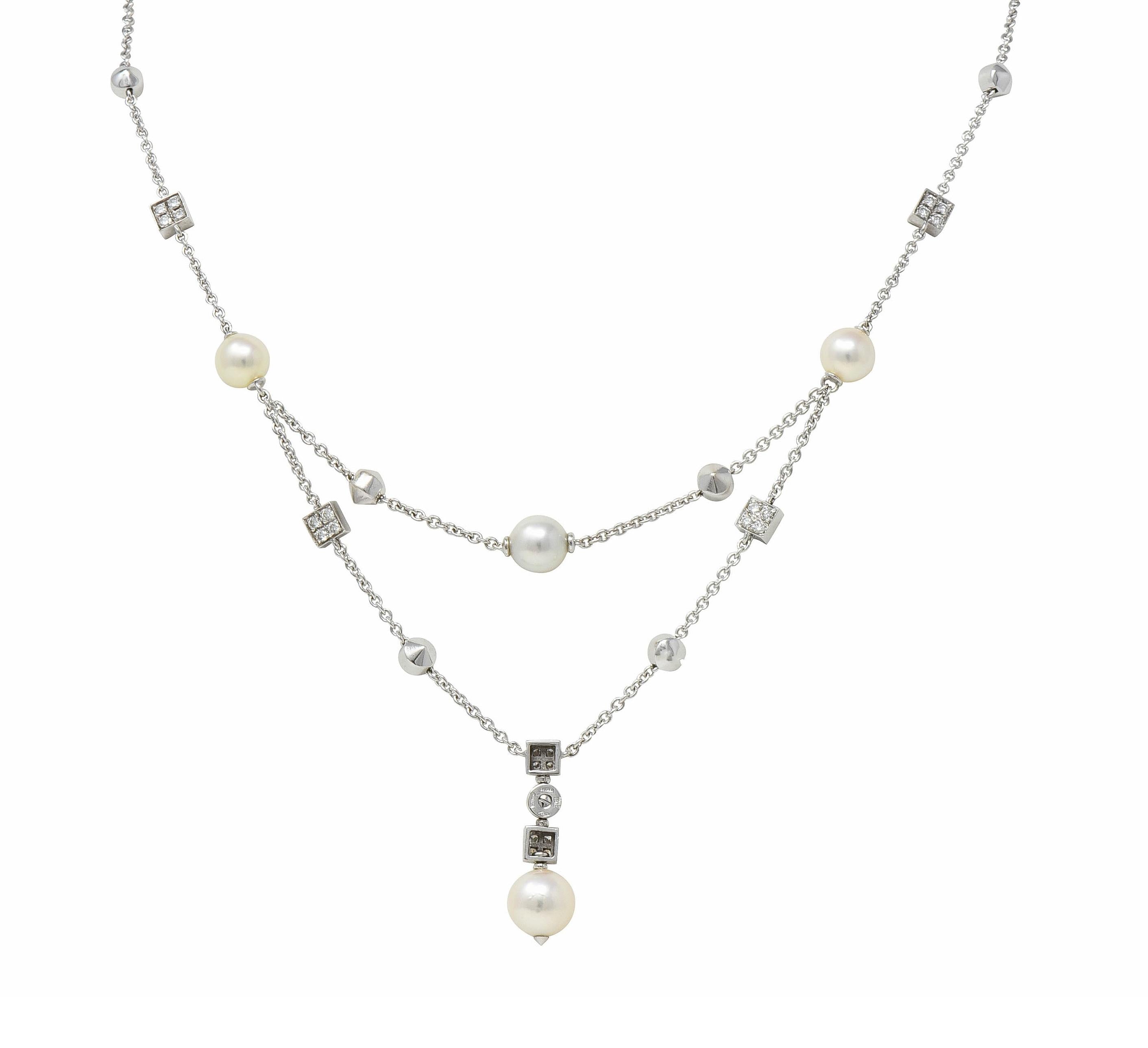 Bulgari 2000 Diamond Pearl 18 Karat White Gold Vintage Y2K Lucia Drop Necklace