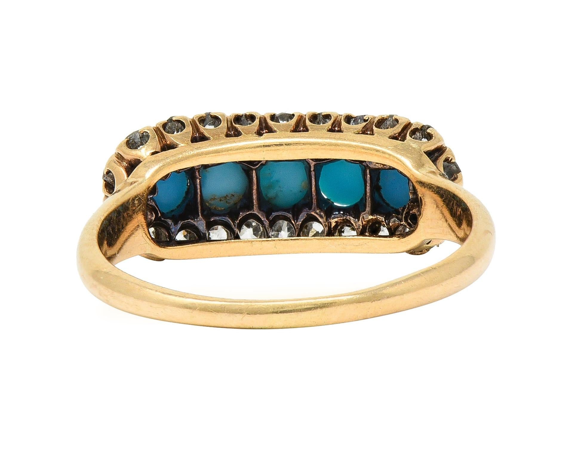 Victorian Diamond Turquoise Cabochon 14 Karat Yellow Gold Antique Cluster Ring