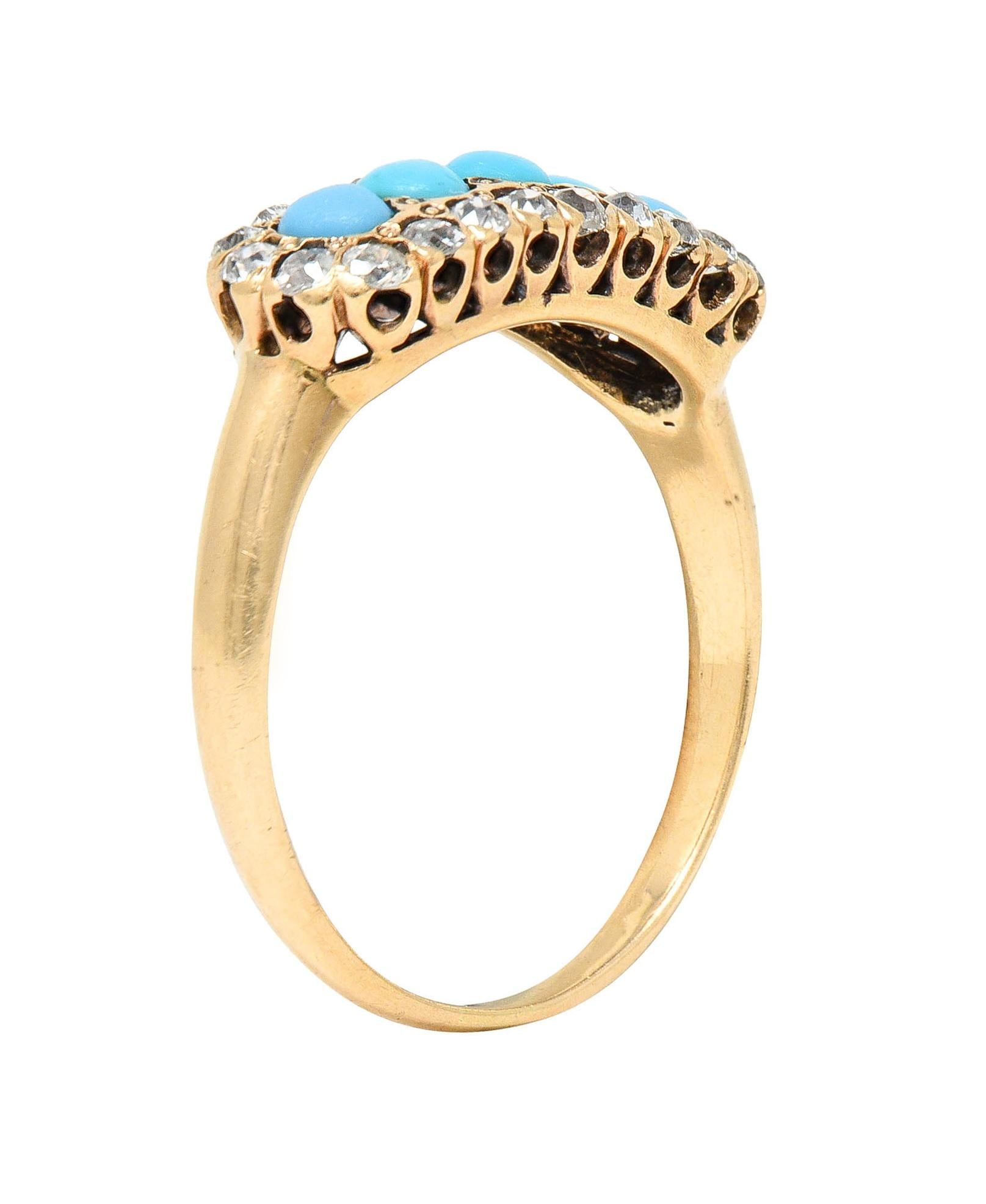 Victorian Diamond Turquoise Cabochon 14 Karat Yellow Gold Antique Cluster Ring