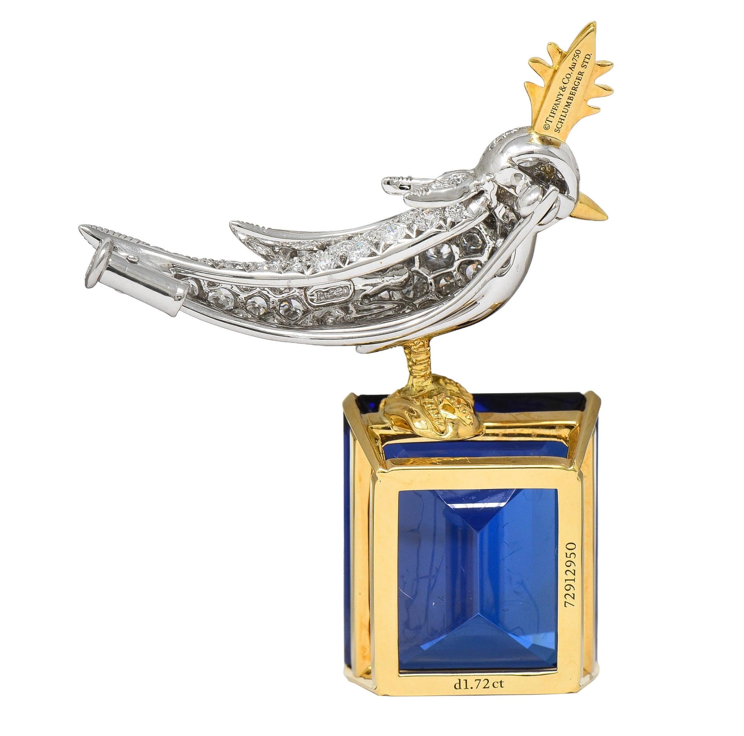 Tiffany & Co. Schlumberger Tanzanite Platinum 18K Brooch Bird On A Rock Brooch