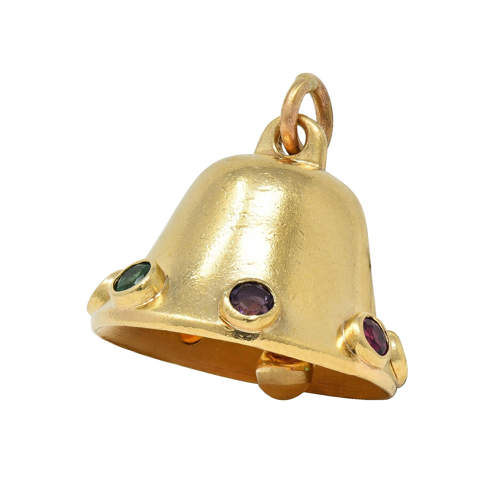 1950's Multi-Gem 14 Karat Yellow Gold Motif Vintage Dearest Acrostic Bell Charm