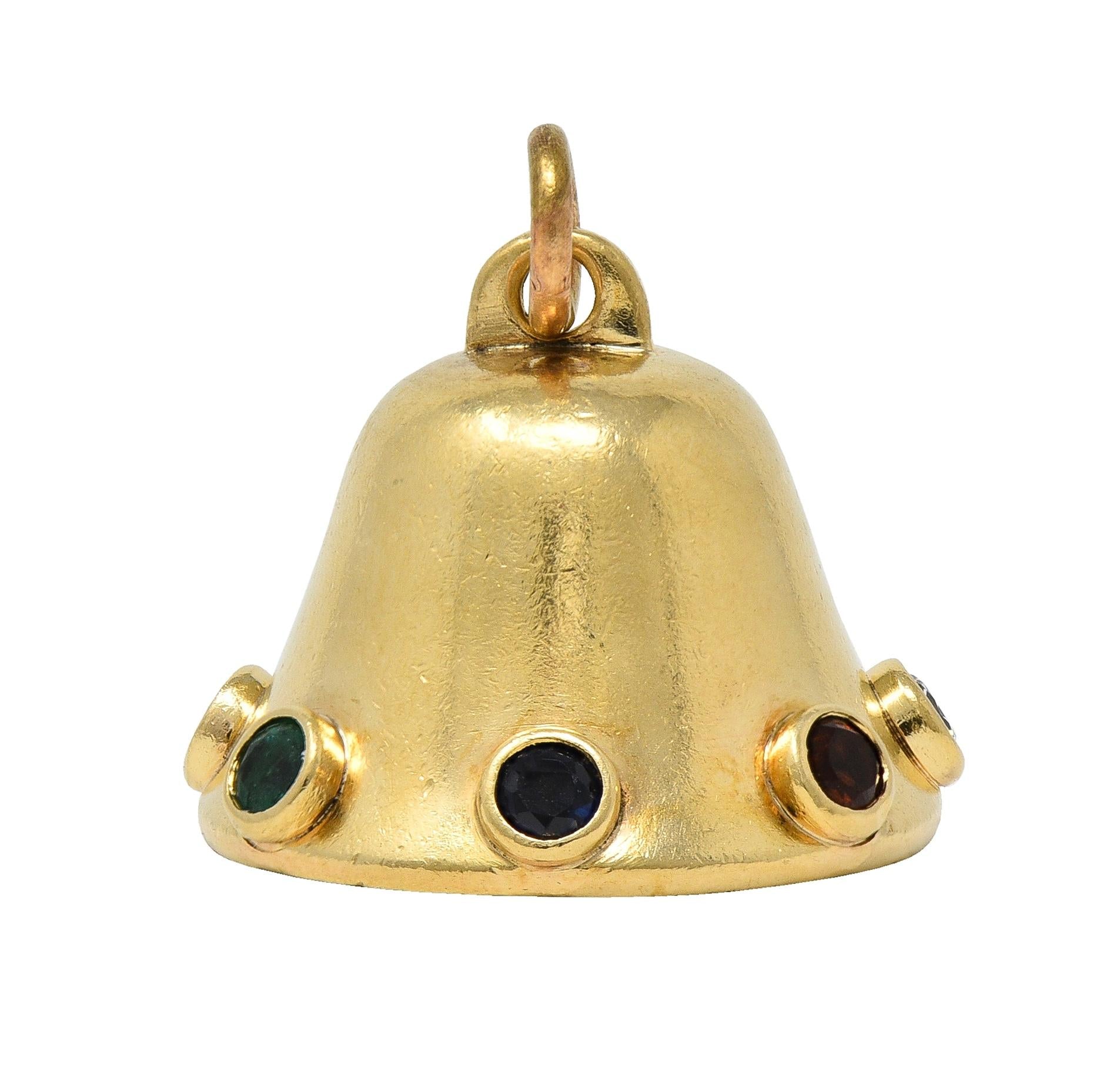 1950's Multi-Gem 14 Karat Yellow Gold Motif Vintage Dearest Acrostic Bell Charm