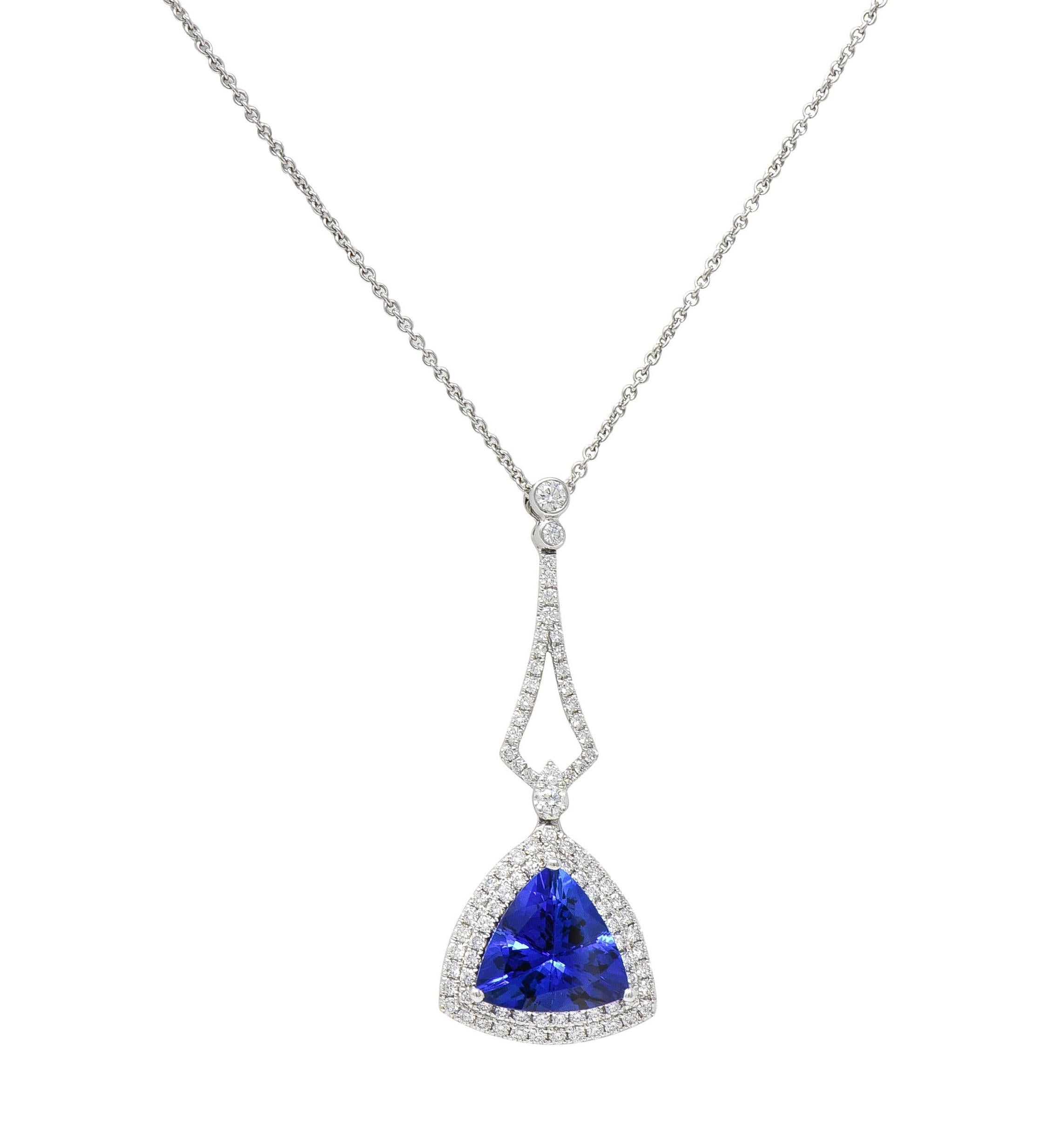 Contemporary 4.30 CTW Tanzanite Diamond 18 Karat White Gold Pendant Necklace