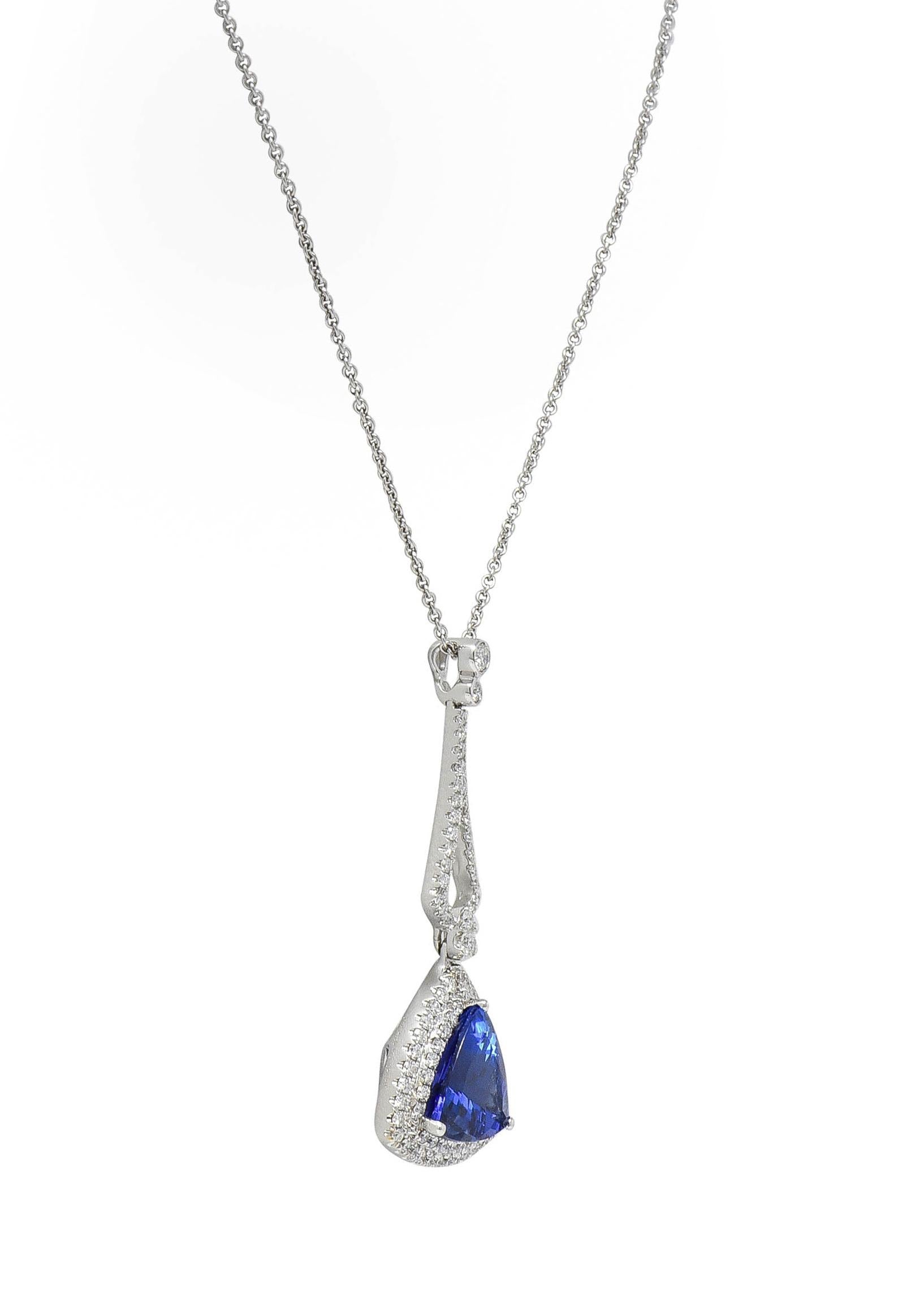 Contemporary 4.30 CTW Tanzanite Diamond 18 Karat White Gold Pendant Necklace