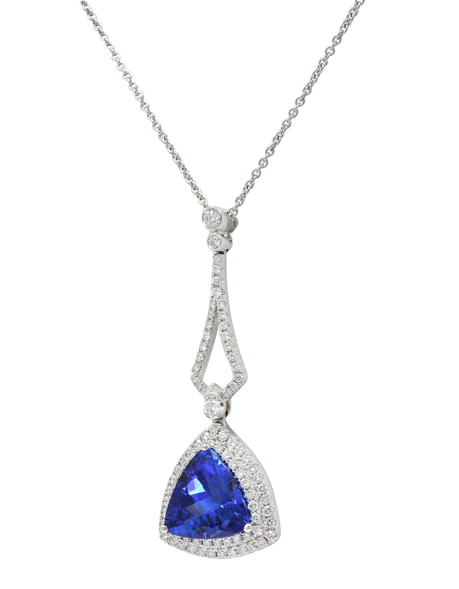 Contemporary 4.30 CTW Tanzanite Diamond 18 Karat White Gold Pendant Necklace