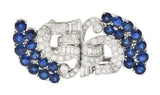 Cartier Mid-Century 13.92 CTW Sapphire Diamond Platinum Vintage Brooch Clips