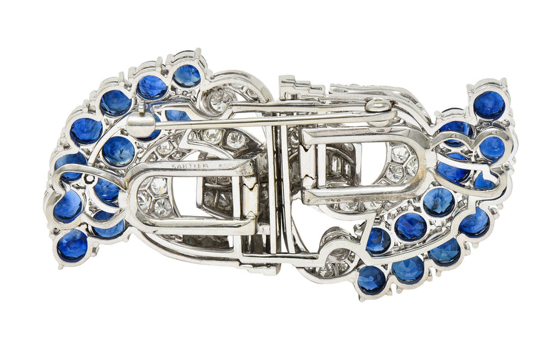 Cartier Mid-Century 13.92 CTW Sapphire Diamond Platinum Vintage Brooch Clips