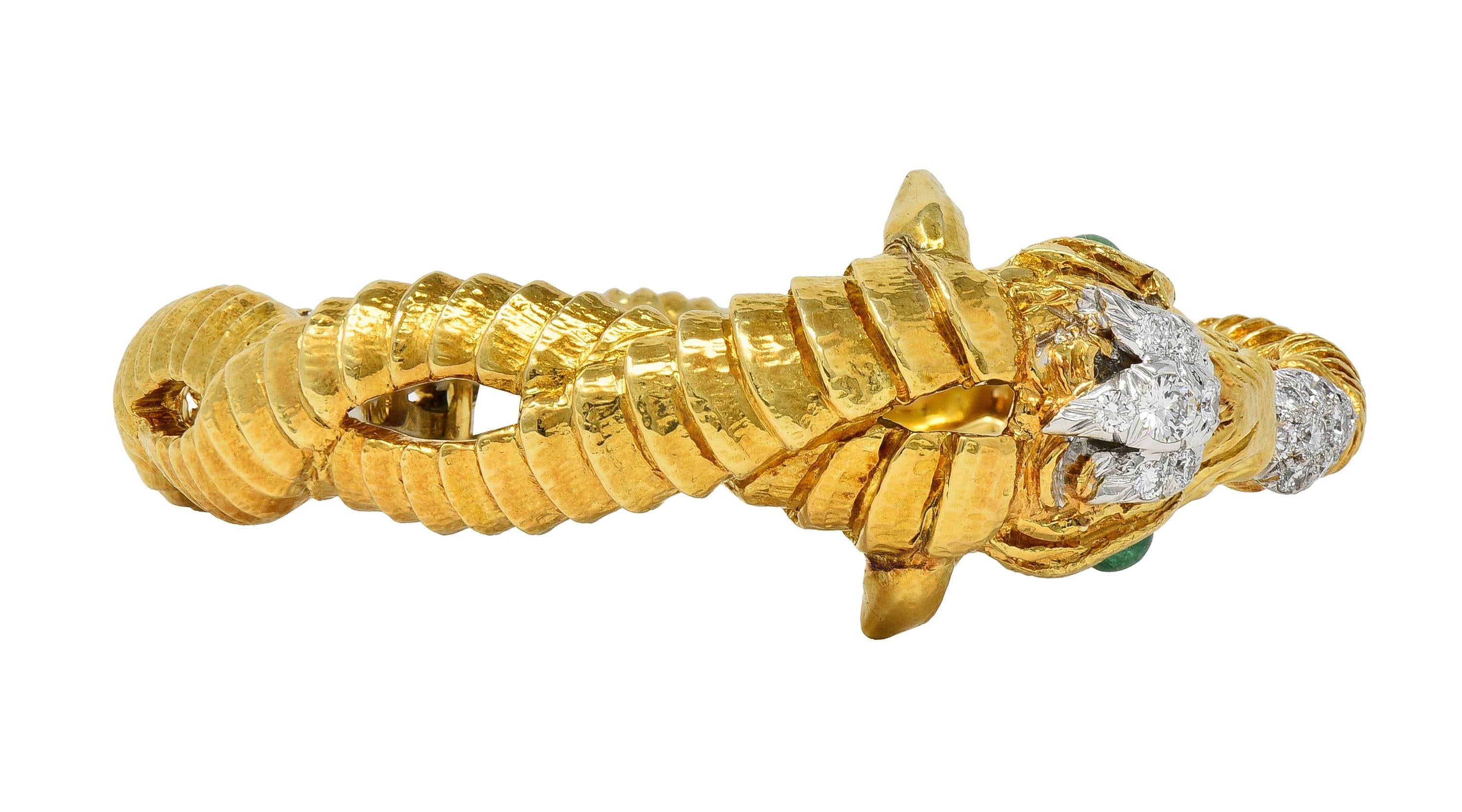 David Webb 1980's Emerald Diamond 18 Karat Platinum Aries Ram Animal Bracelet