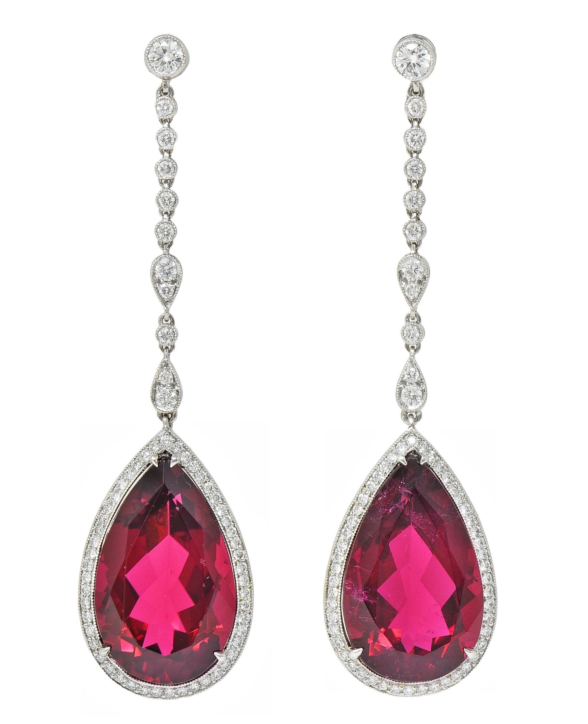 Tiffany & Co. 16.32 CTW Rubellite Diamond Platinum Drop Earrings