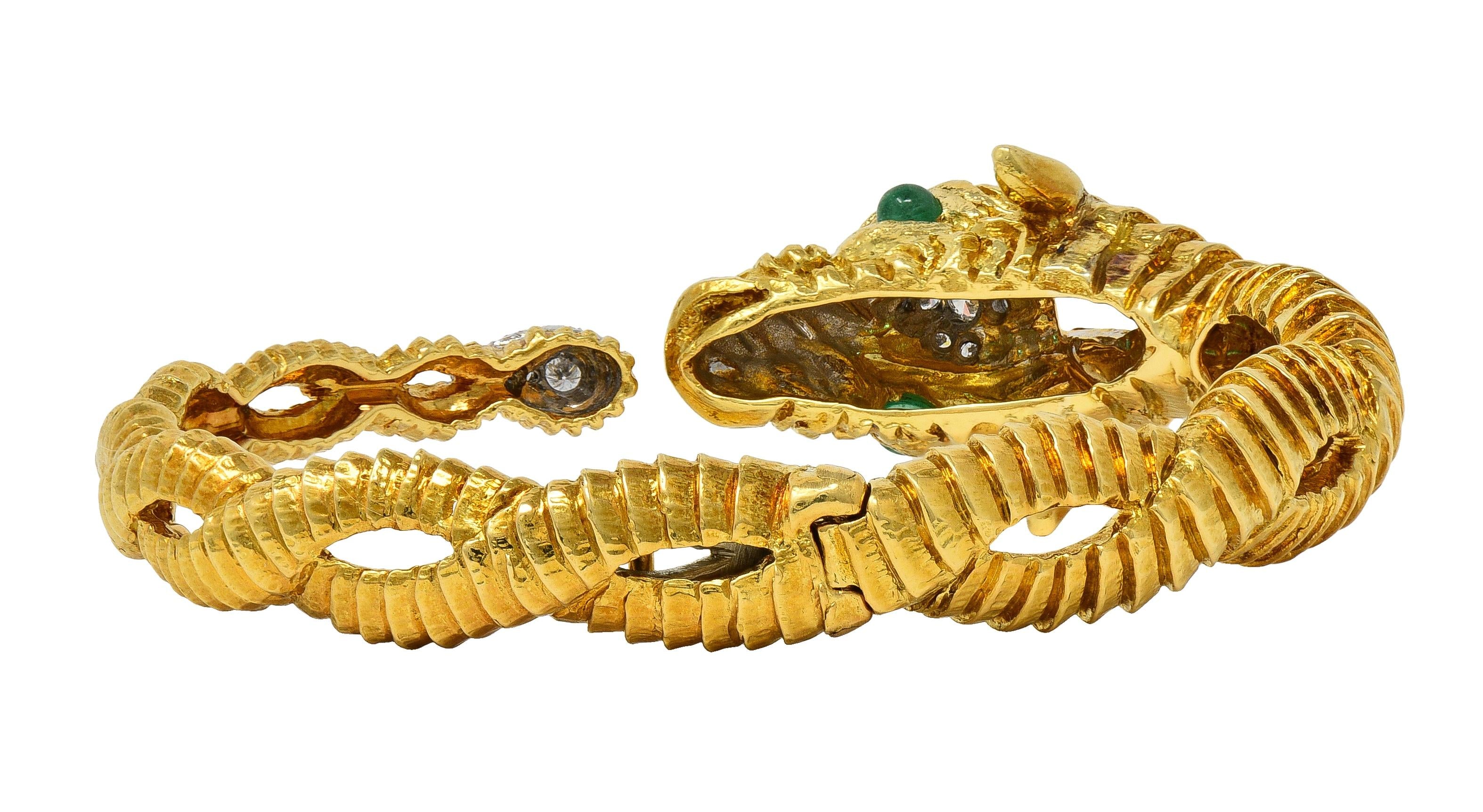 David Webb 1980's Emerald Diamond 18 Karat Platinum Aries Ram Animal Bracelet