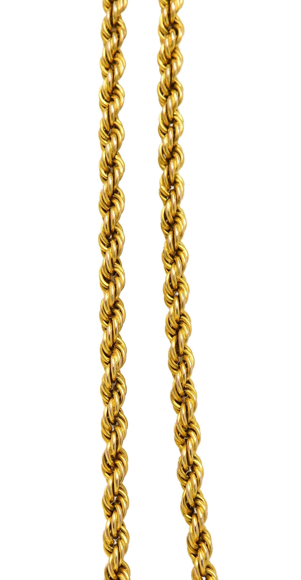 Victorian 14 Karat Two-Tone Gold 56 1/2 IN Long Antique Fob Rope Chain Necklace