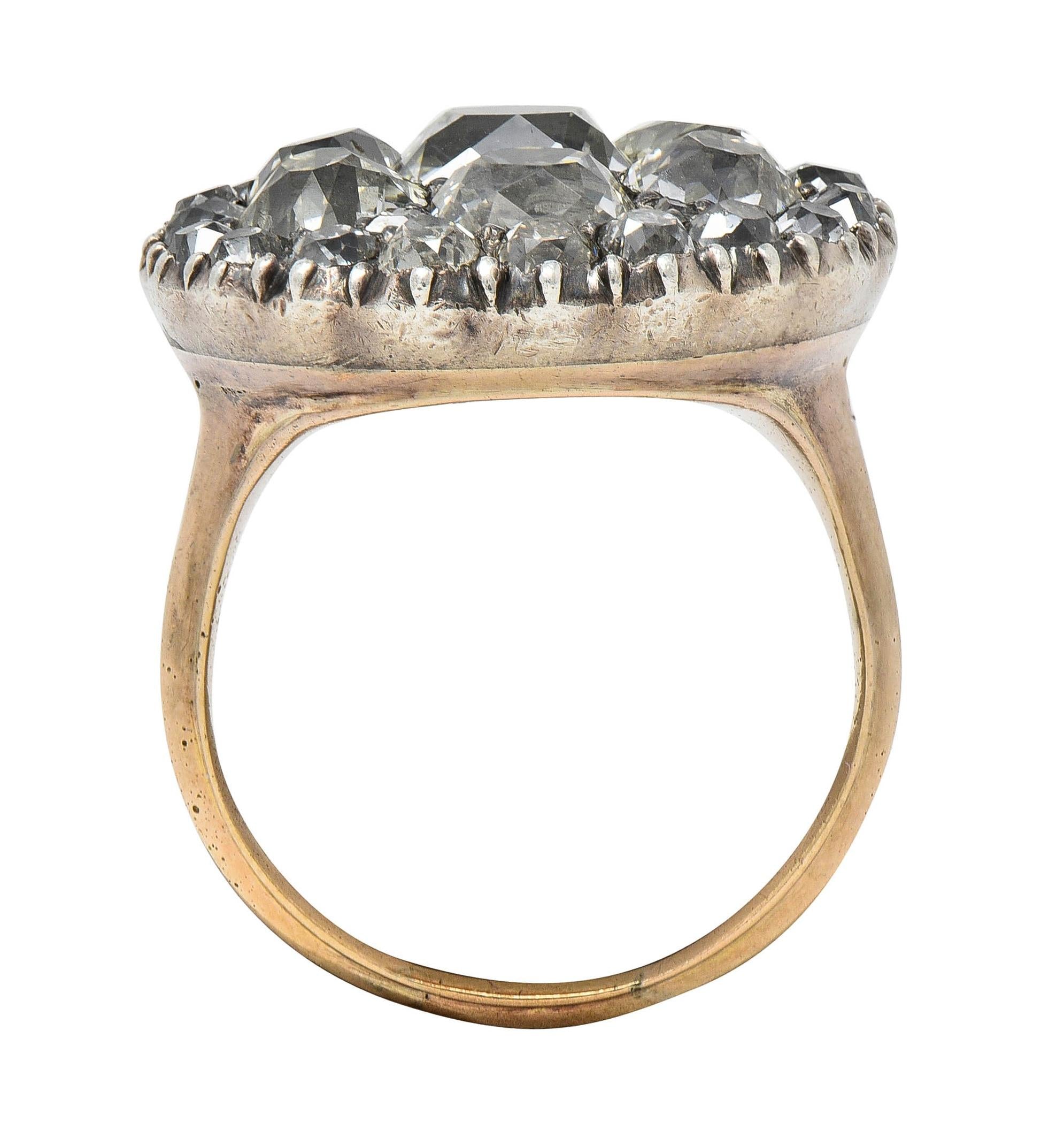 Georgian 7.49 CTW Old Mine Diamond Silver-Topped 14K Gold Antique Button Ring