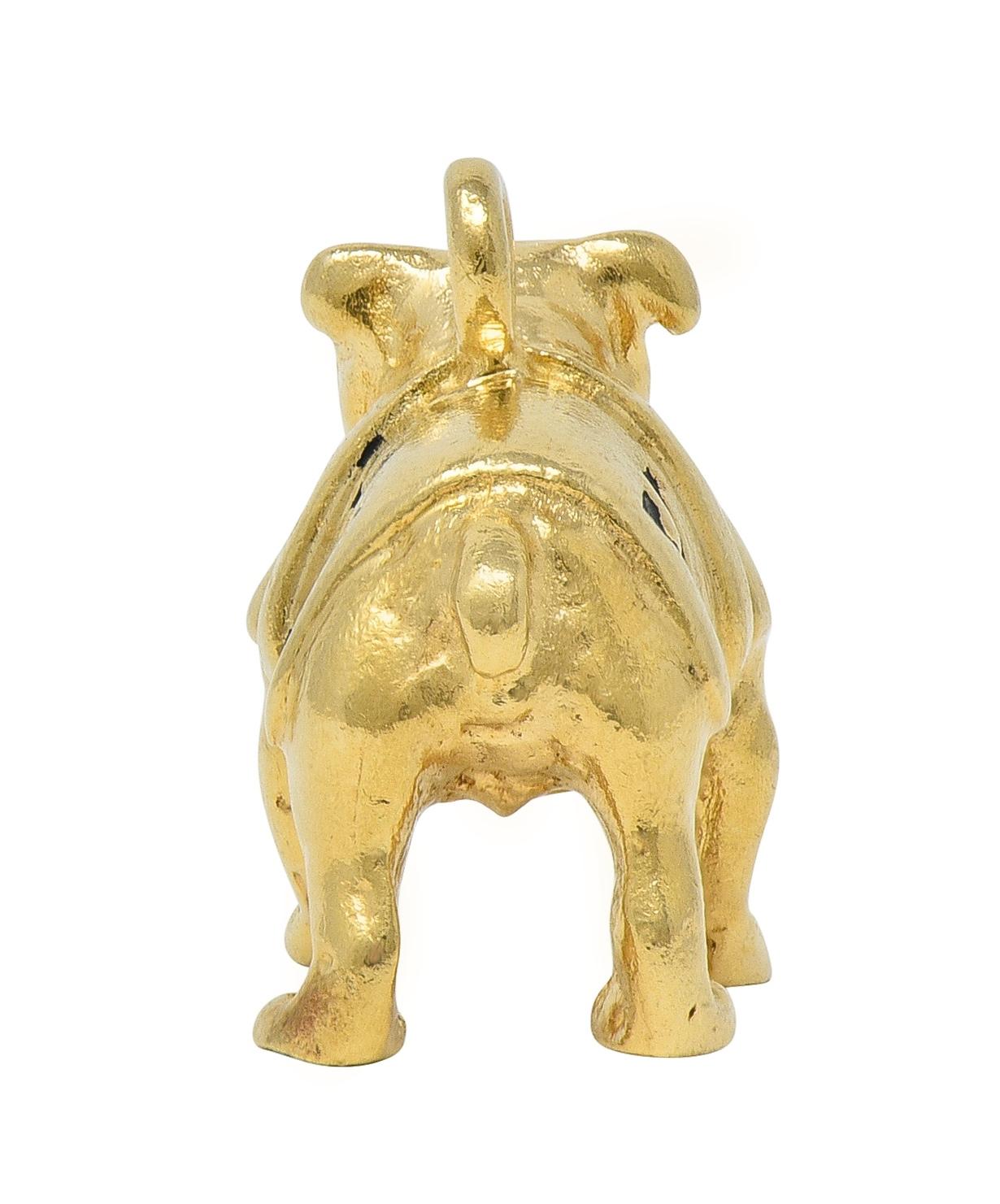 1950's Enamel 14 Karat Yellow Gold Vintage Yale Bulldog Dog Pendant Charm