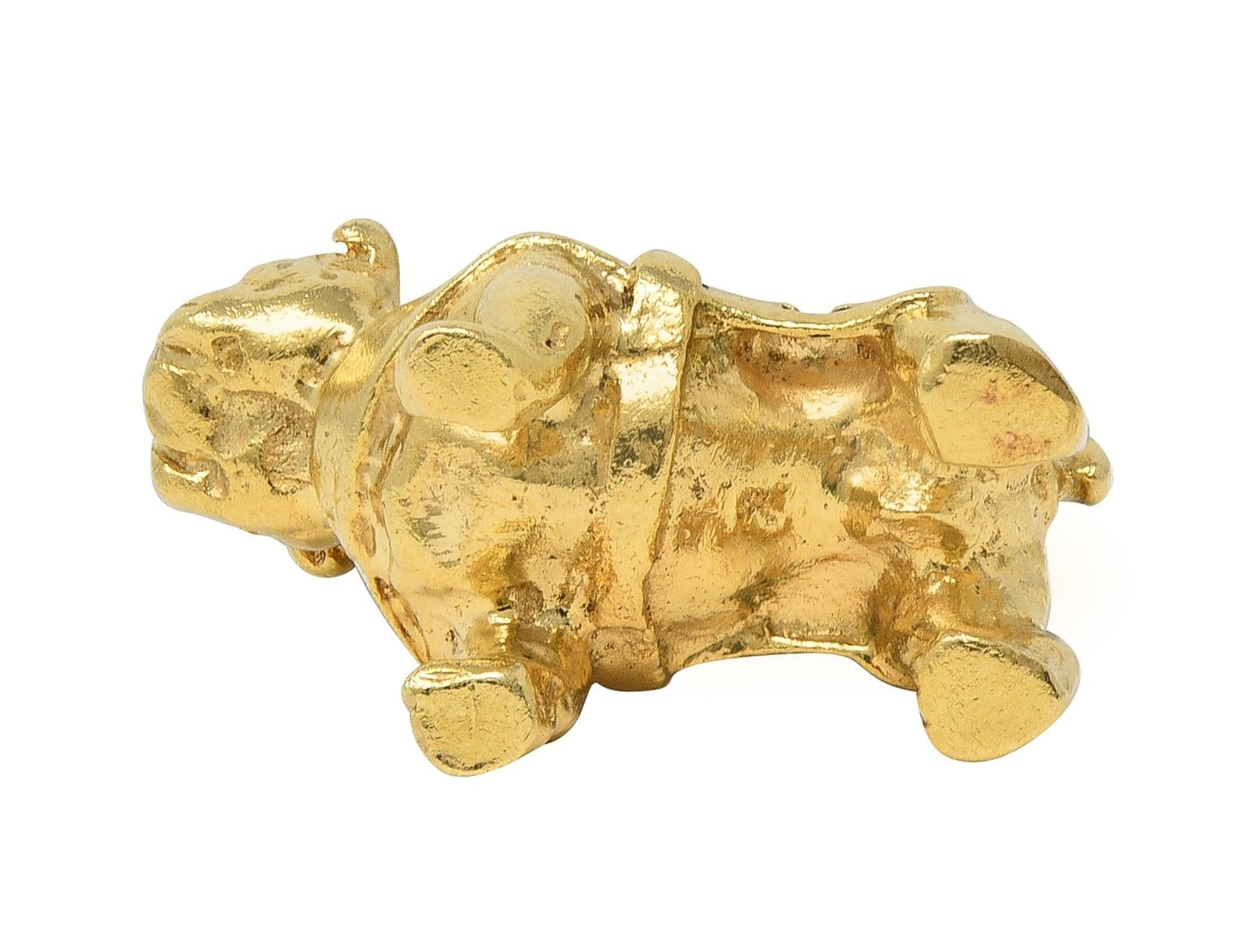 1950's Enamel 14 Karat Yellow Gold Vintage Yale Bulldog Dog Pendant Charm