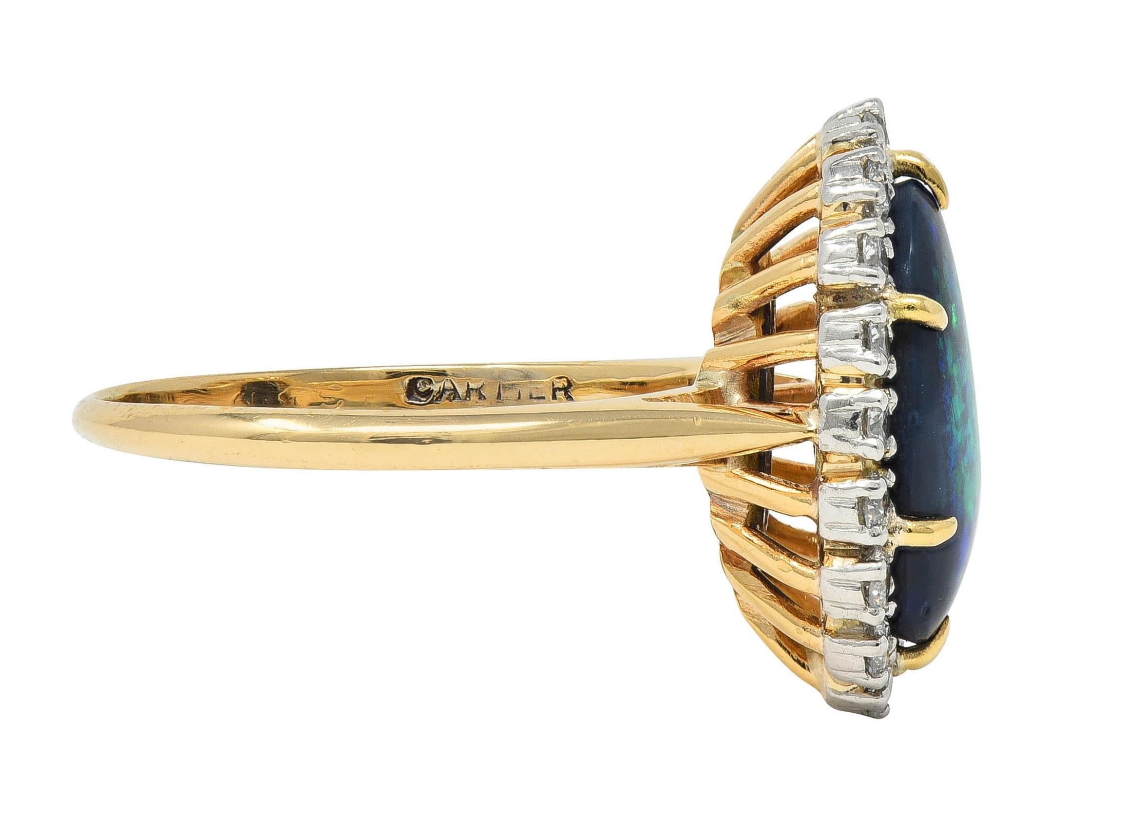 Cartier 1960's Diamond Opal Platinum 18 Karat Gold Vintage Halo Ring