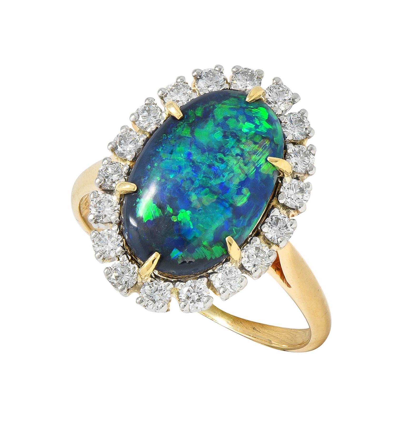 Cartier 1960's Diamond Opal Platinum 18 Karat Gold Vintage Halo Ring