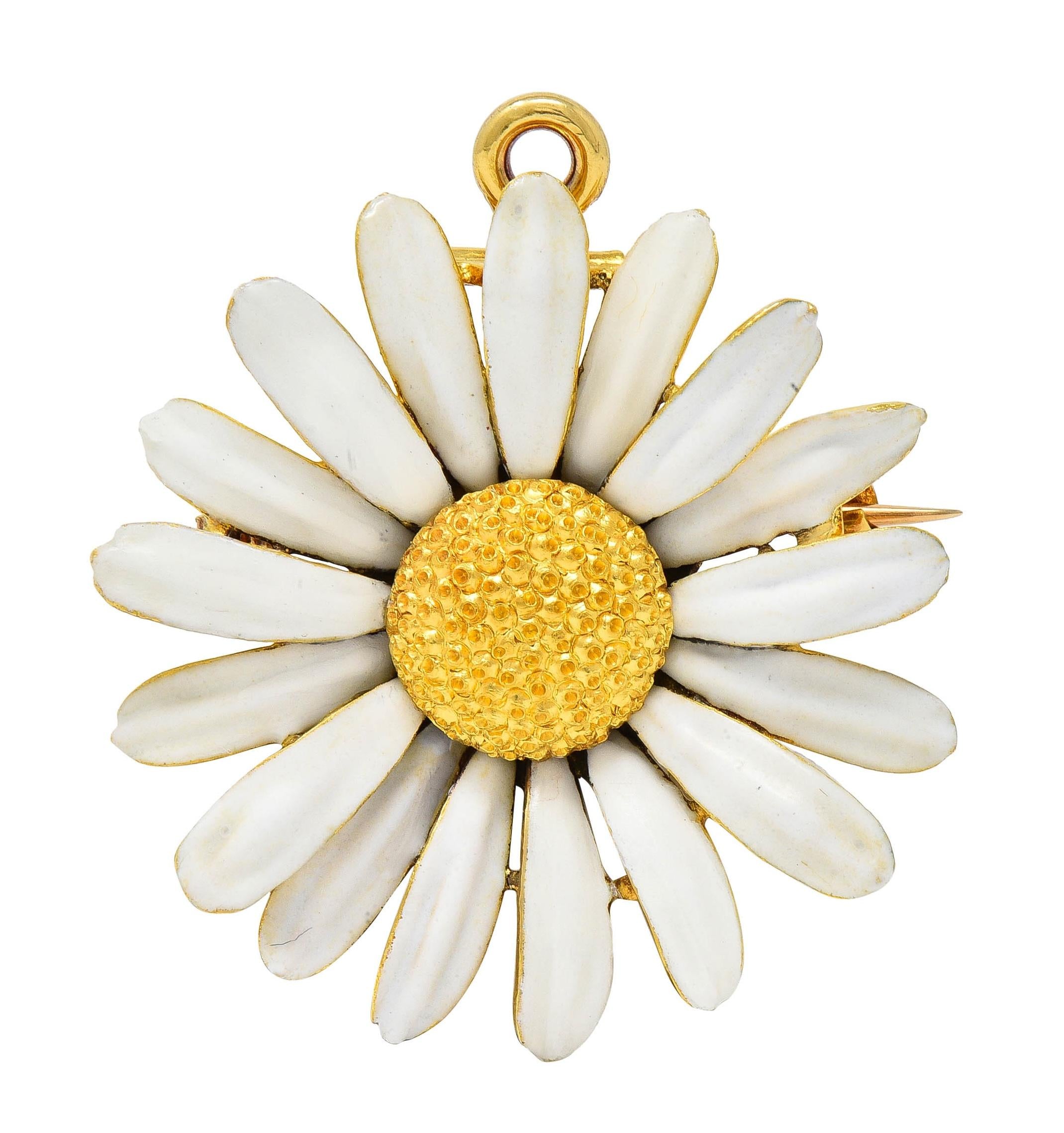 Tiffany & Co. Antique Enamel 18 Karat Yellow Gold Daisy Flower Pendant Brooch