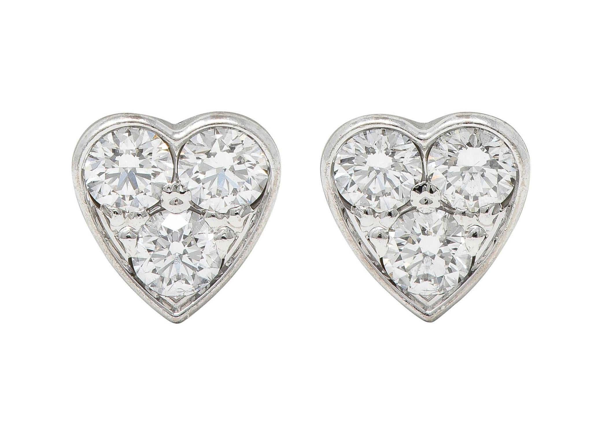 Cartier Diamond 18 Karat White Gold Contemporary Heart Love Stud Earrings