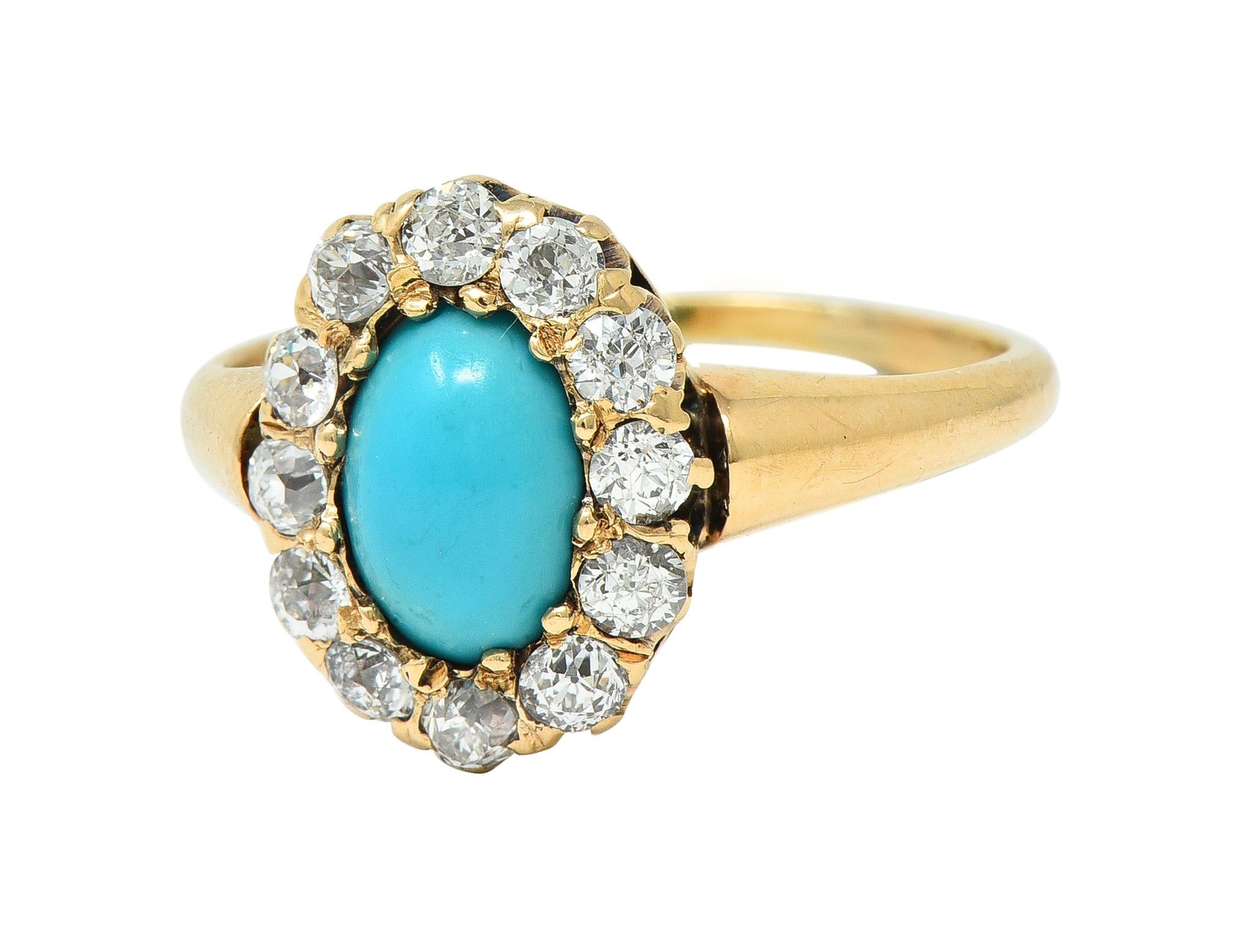 Victorian Turquoise Diamond 14 Karat Yellow Gold Antique Halo Ring