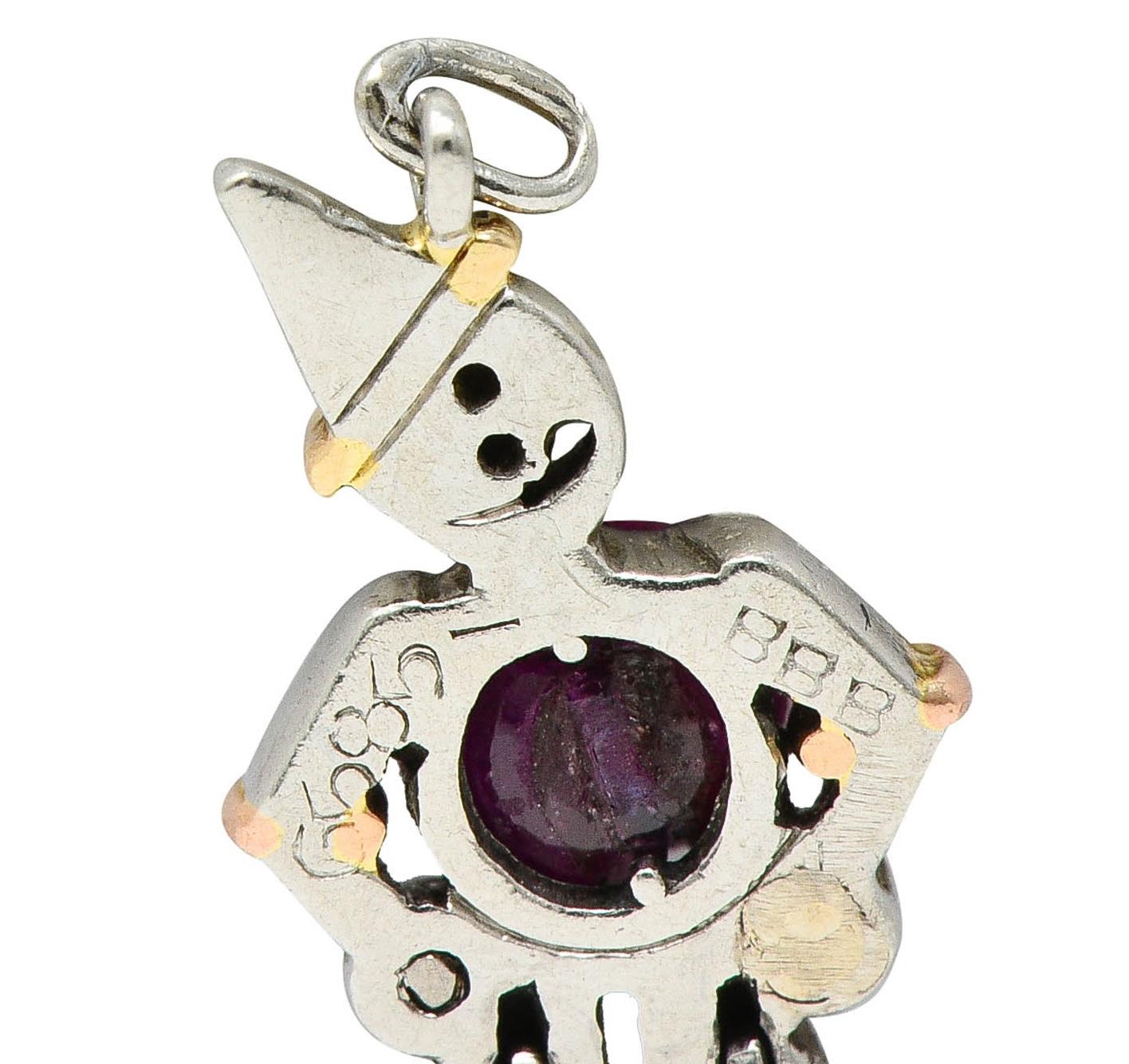 Art Deco Ruby Emerald Diamond Platinum 14 Karat Gold Vintage Clown Charm