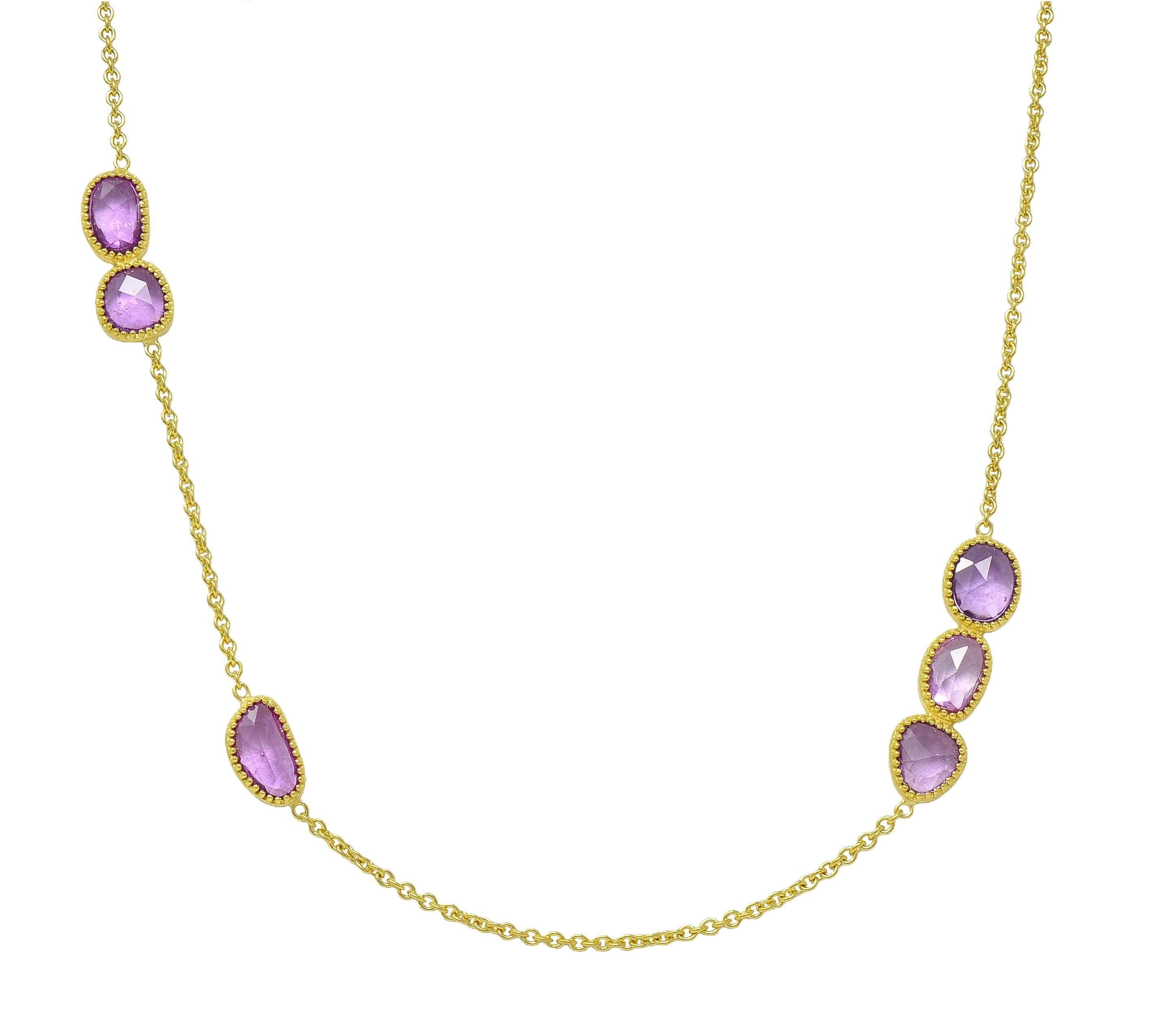 2000's Amethyst 18 Karat Yellow Gold Station Necklace