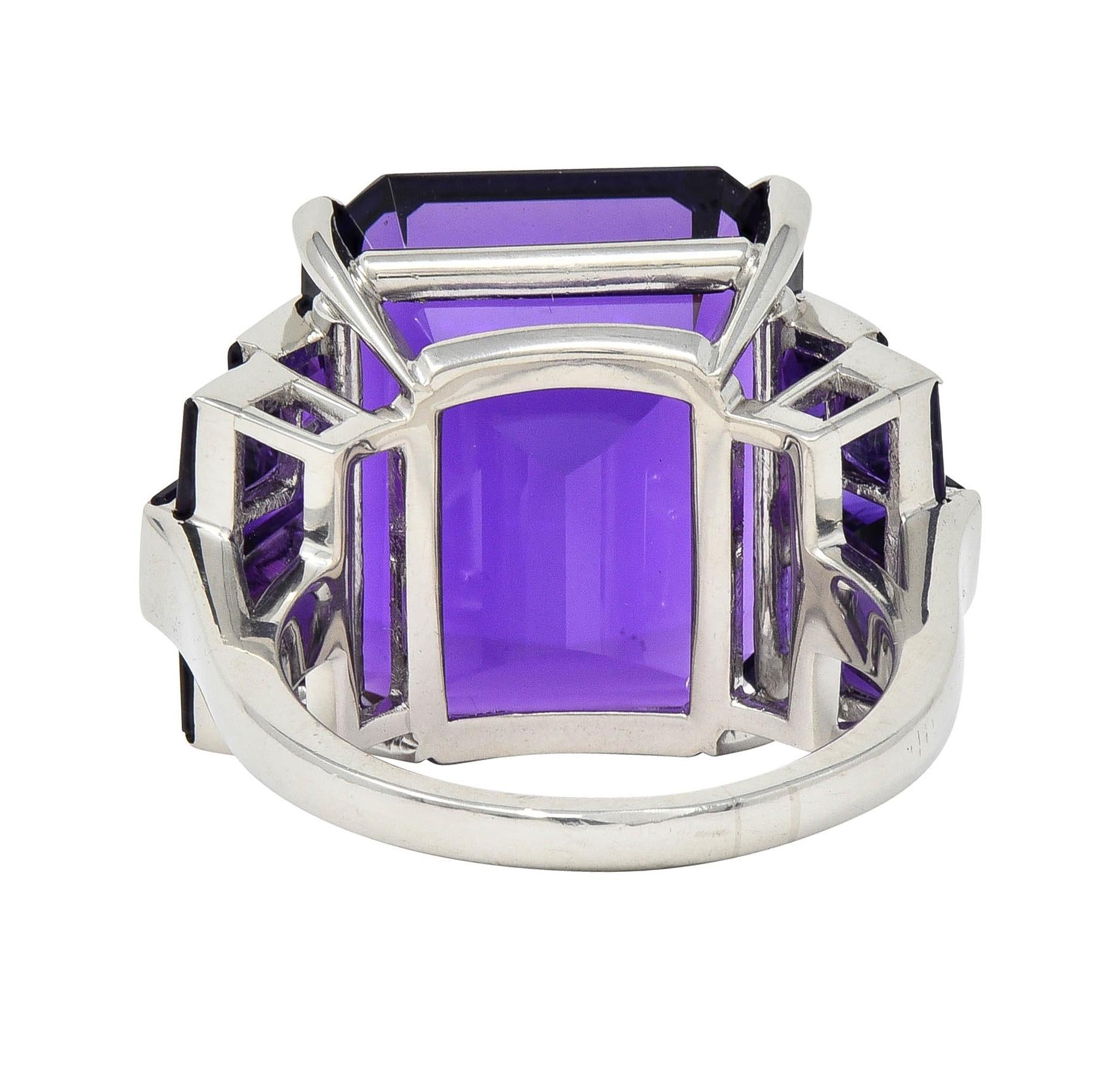 Mid-Century 22.92 CTW Amethyst Platinum Vintage Stepped Cocktail Ring