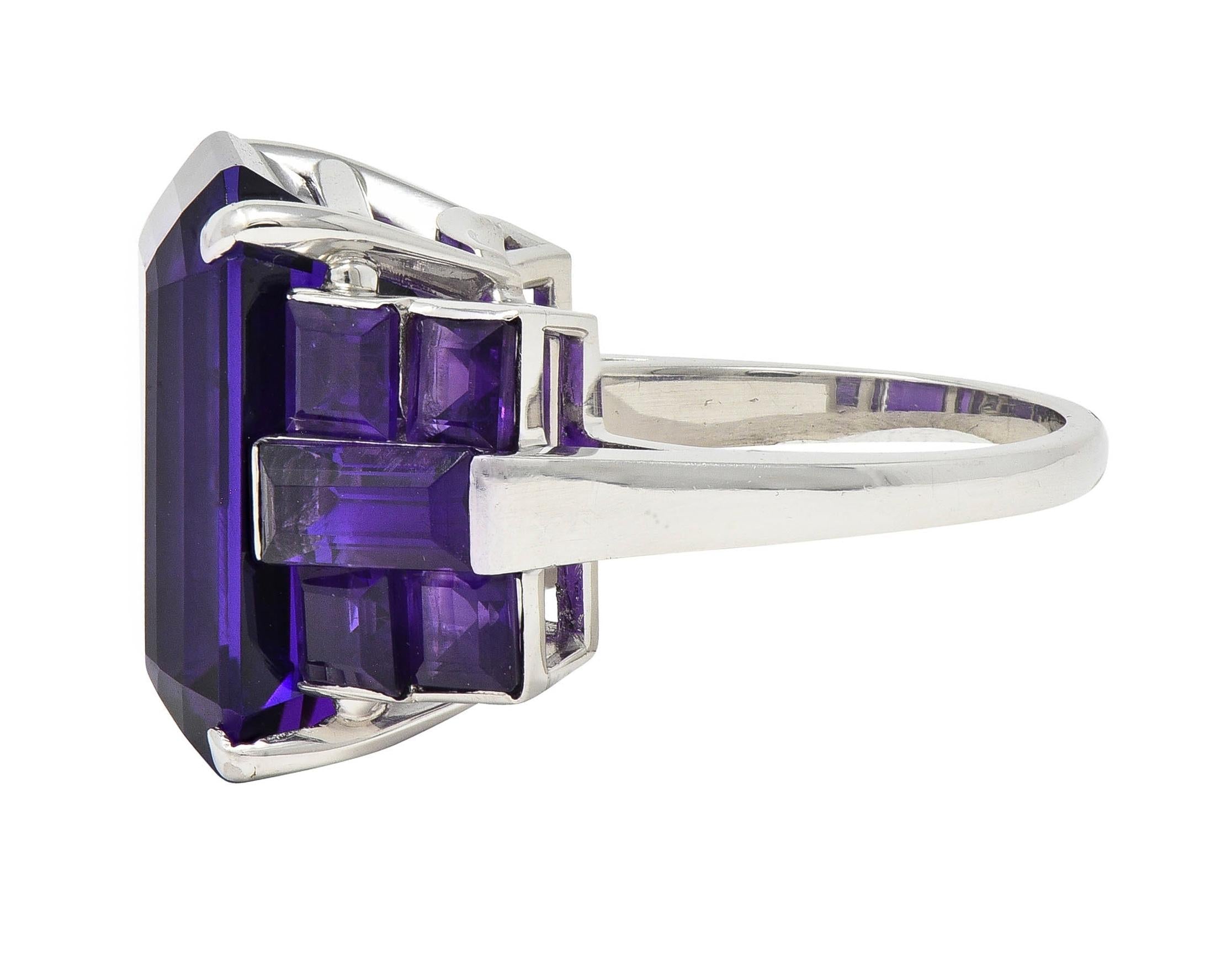 Mid-Century 22.92 CTW Amethyst Platinum Vintage Stepped Cocktail Ring