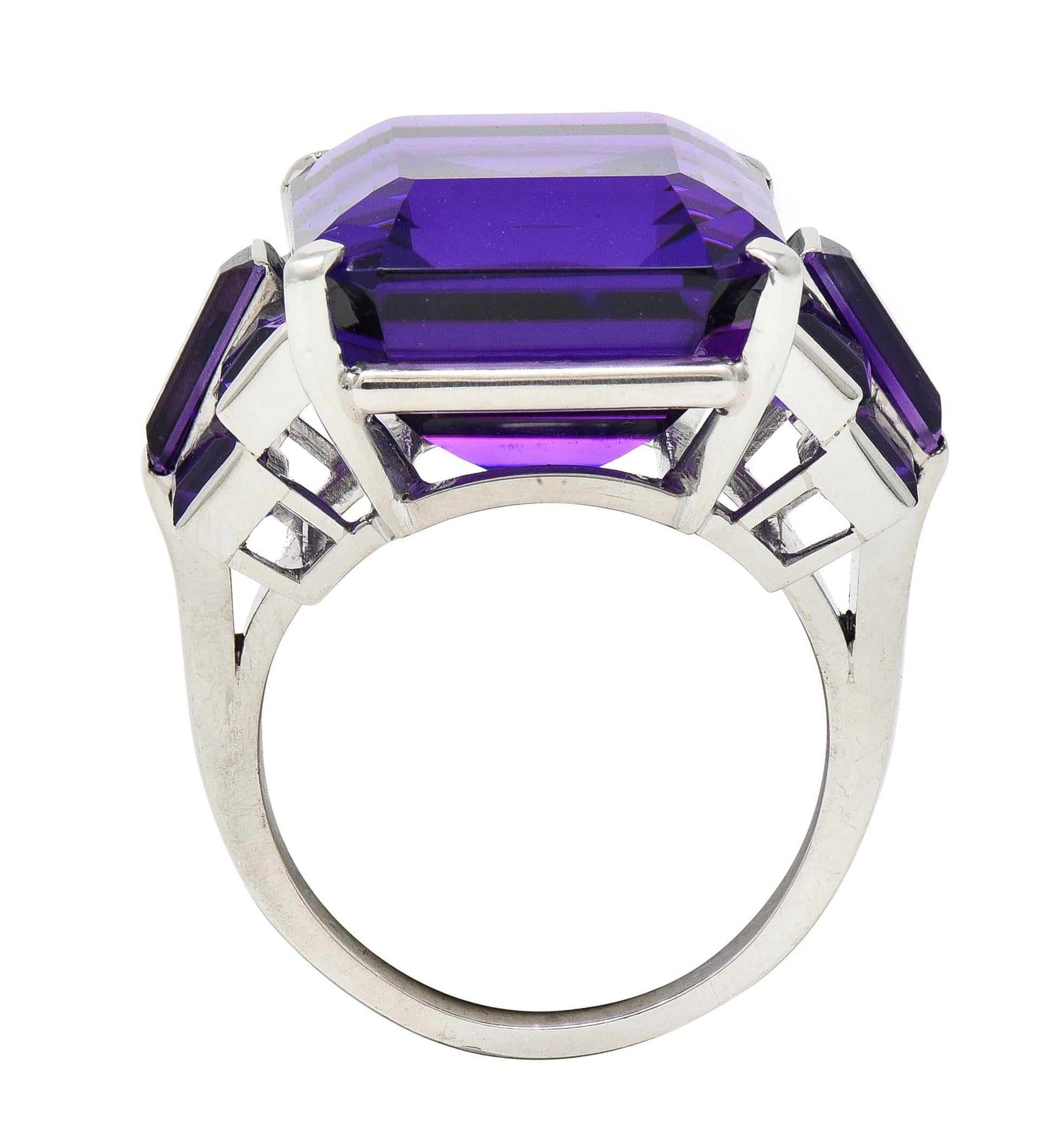 Mid-Century 22.92 CTW Amethyst Platinum Vintage Stepped Cocktail Ring