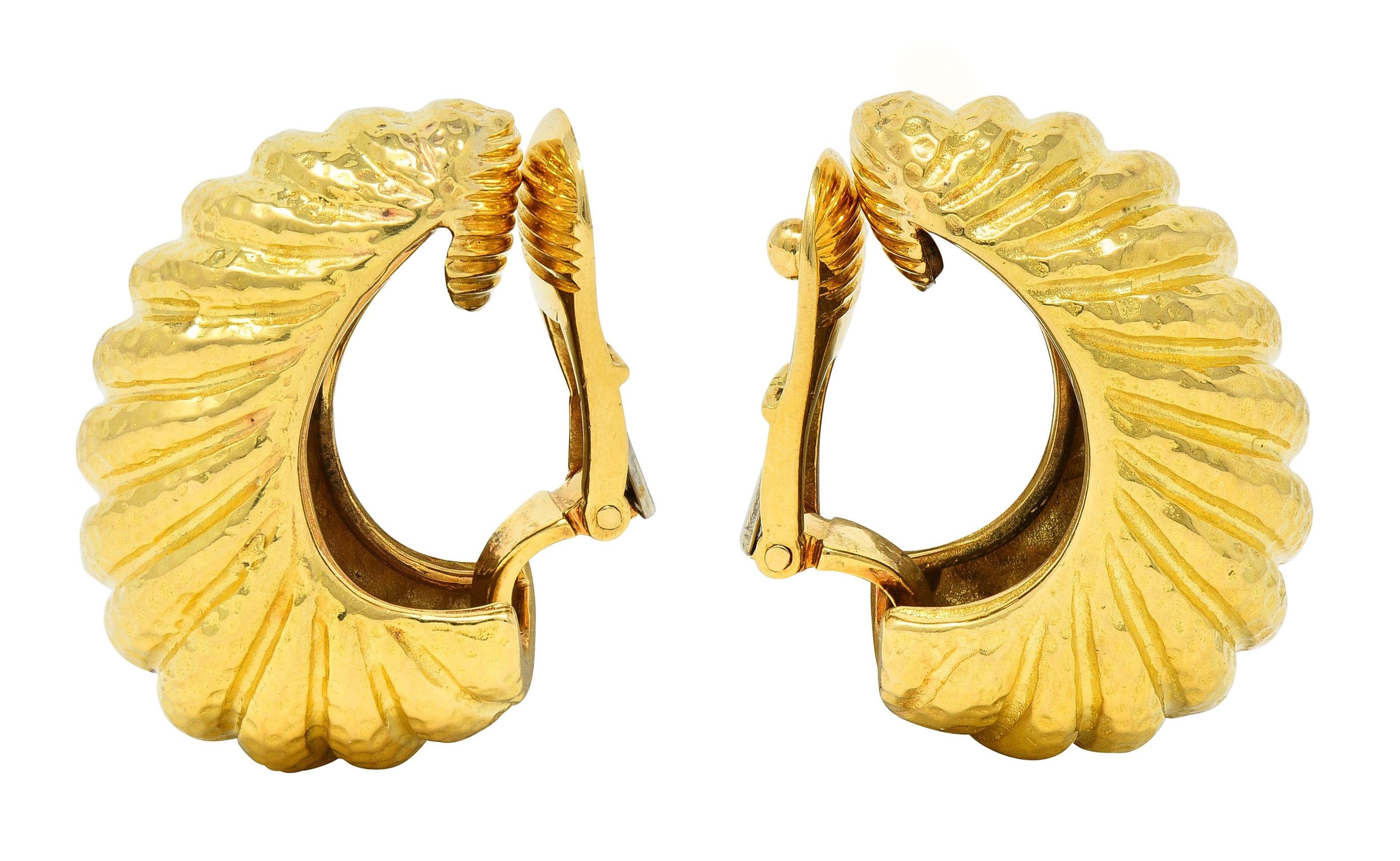 David Webb 1980's 18 Karat Yellow Gold Vintage Hammered Swirl Ear-Clip Earrings